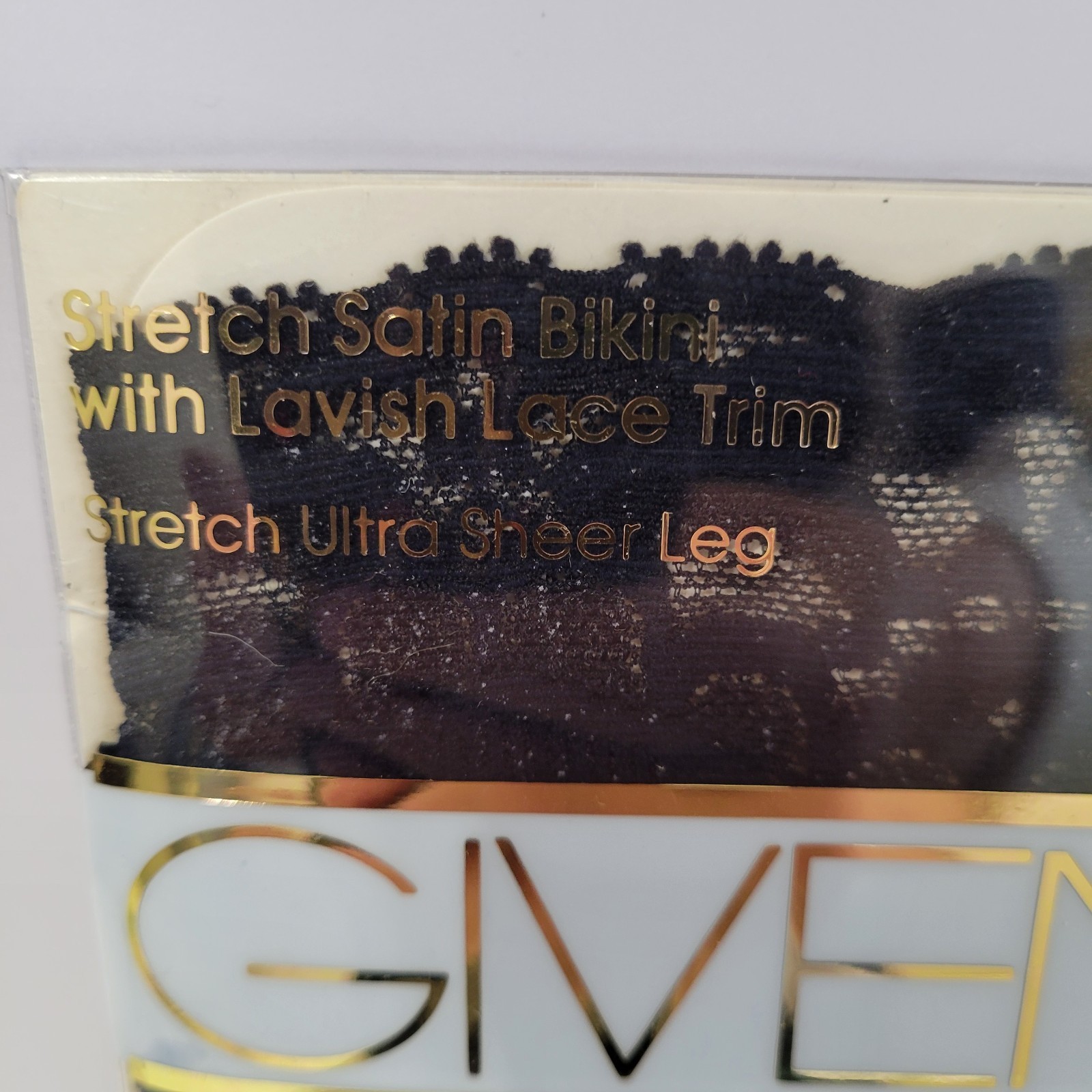 VTG Givenchy Passion Privee Black Stretch Satin Bikini Lace Sheer Hose Sz A Lux