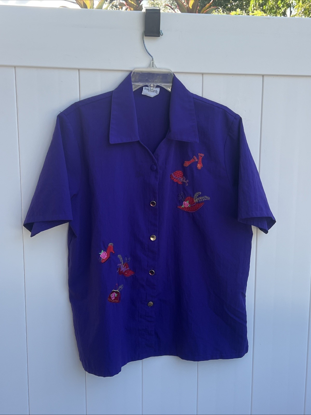 Vintage BonWorth Womens Button Up Short Sleeve Purple Size Medium