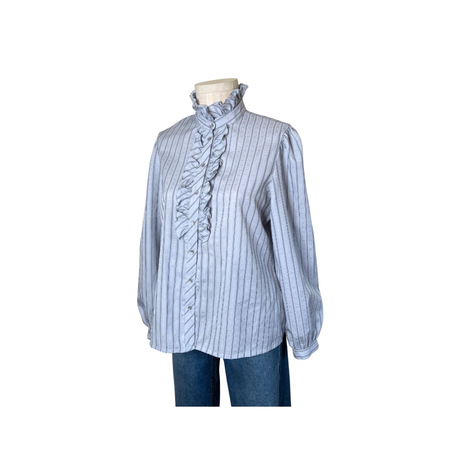 Vintage 80s gray Jonquil ruffle front blouse vintage size 18 bust 44 inches