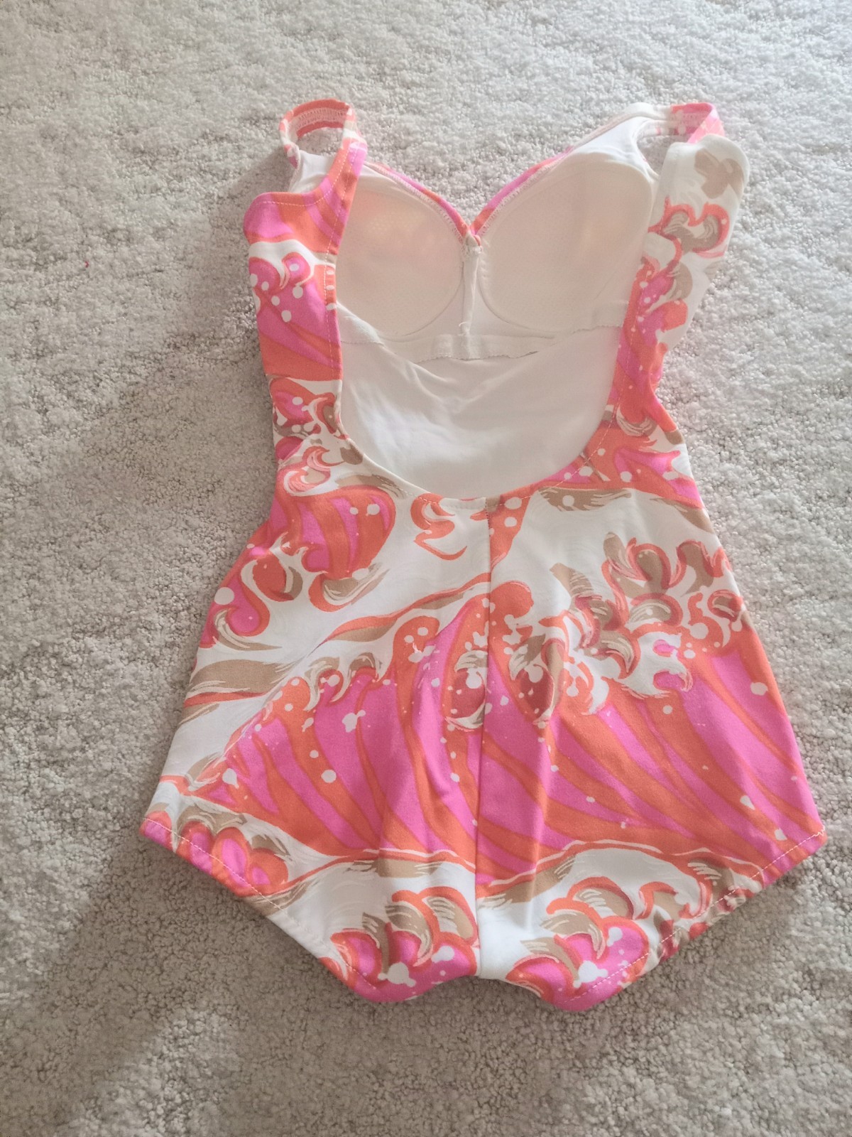 Vintage 60s Jantzen Psychedelic Mod MCM Bathing Suit Size 12 1 Piece Pink Orange
