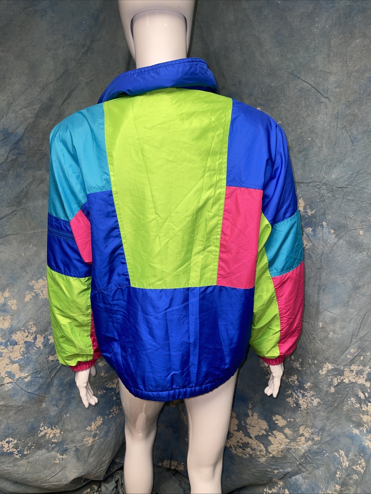 Vtg 1980s Women’s Pullover Ski Jacket Bright Color Block Neon Prima Futurski M/L