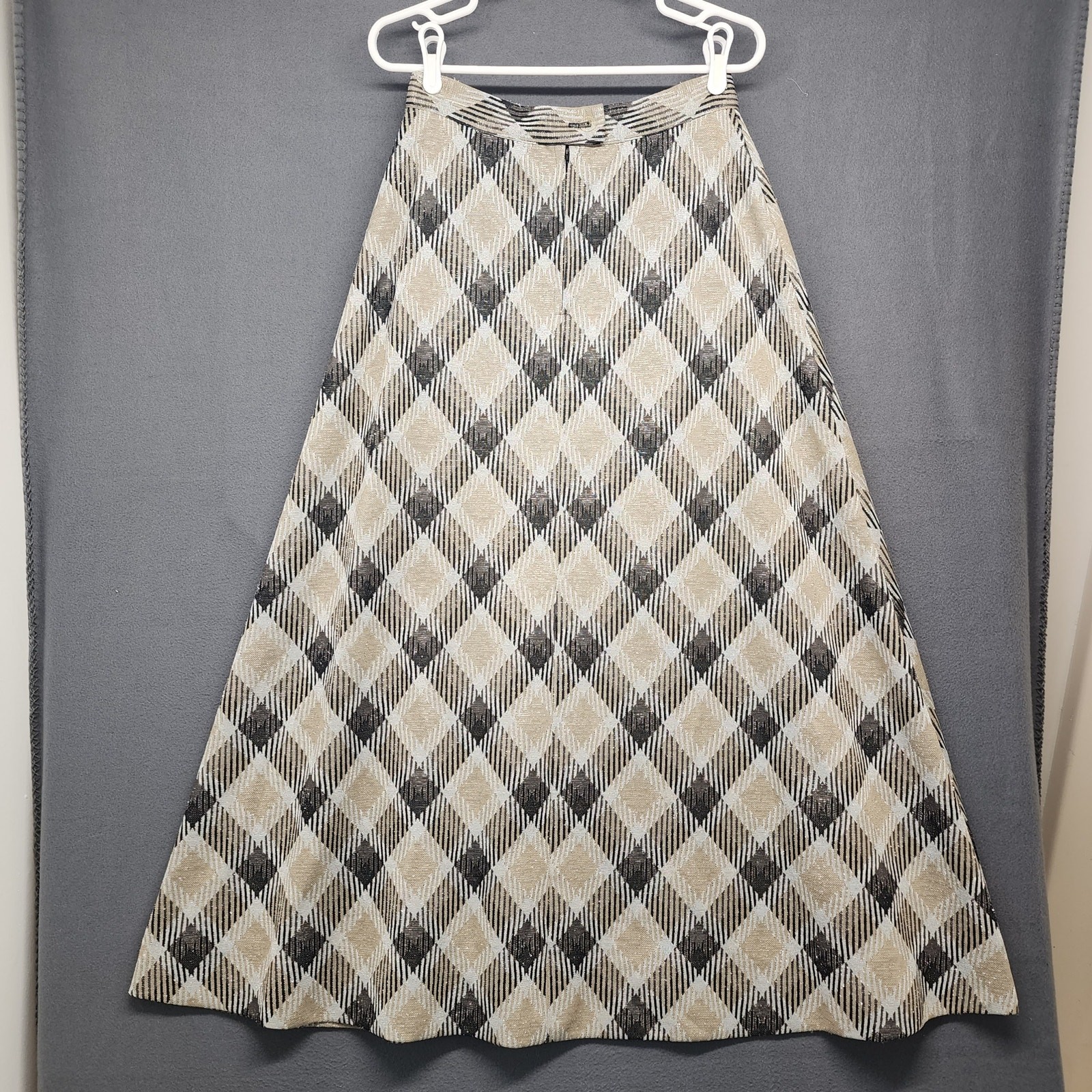 Vintage Handmade 3 Piece Set Jacket Vest Skirt Womens S/M Plaid Metallic 60s 70s