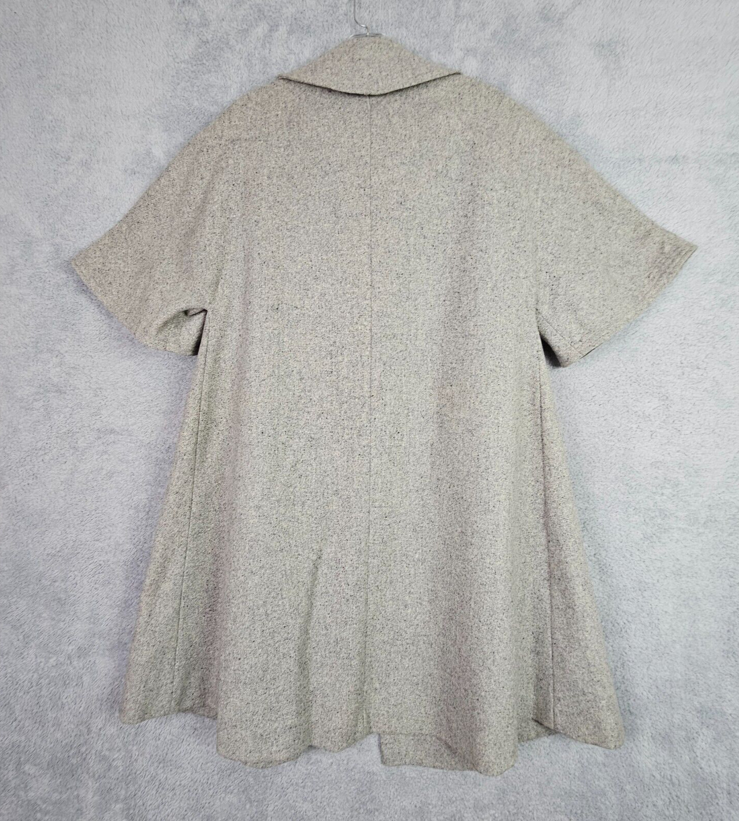 Vintage 50s Swing Coat Large Gray Wool Tweed Peter Pan Collar Button Up Pockets