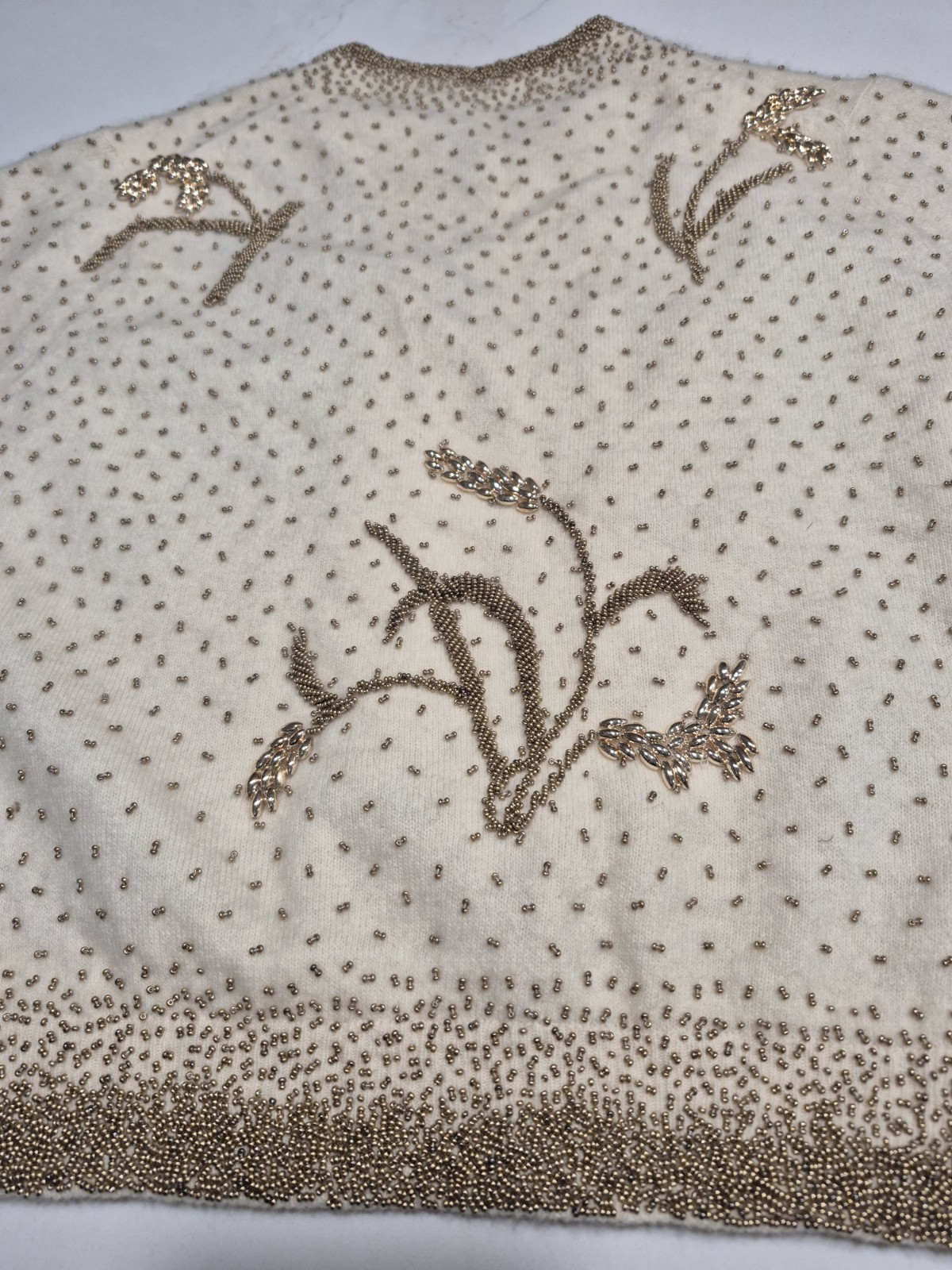 Vintage Miles Sweaters Hand Beaded Ivory Wedding Cardigan Lambswool Formal Rare