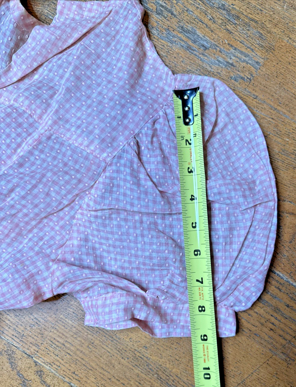 Vtg 1940s Pink Gingham Swiss Dot Day Dress Metal Zipper Puffy Sleeve Wide Sweep