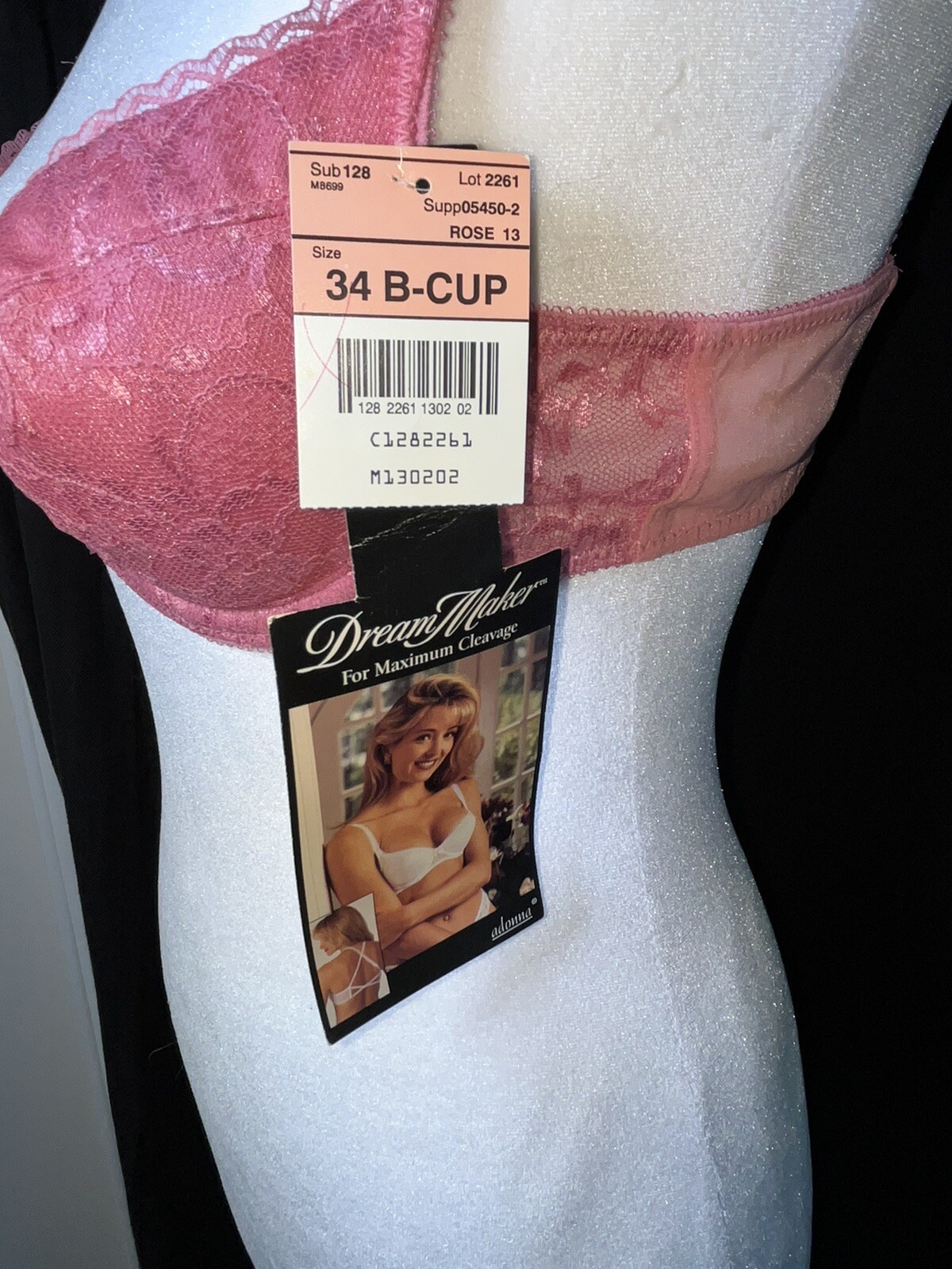 Vtg NOS Bra Push Up Padded Add Cup 80&rsquo;s ADONNA Dream Maker Mauve Pink 34b