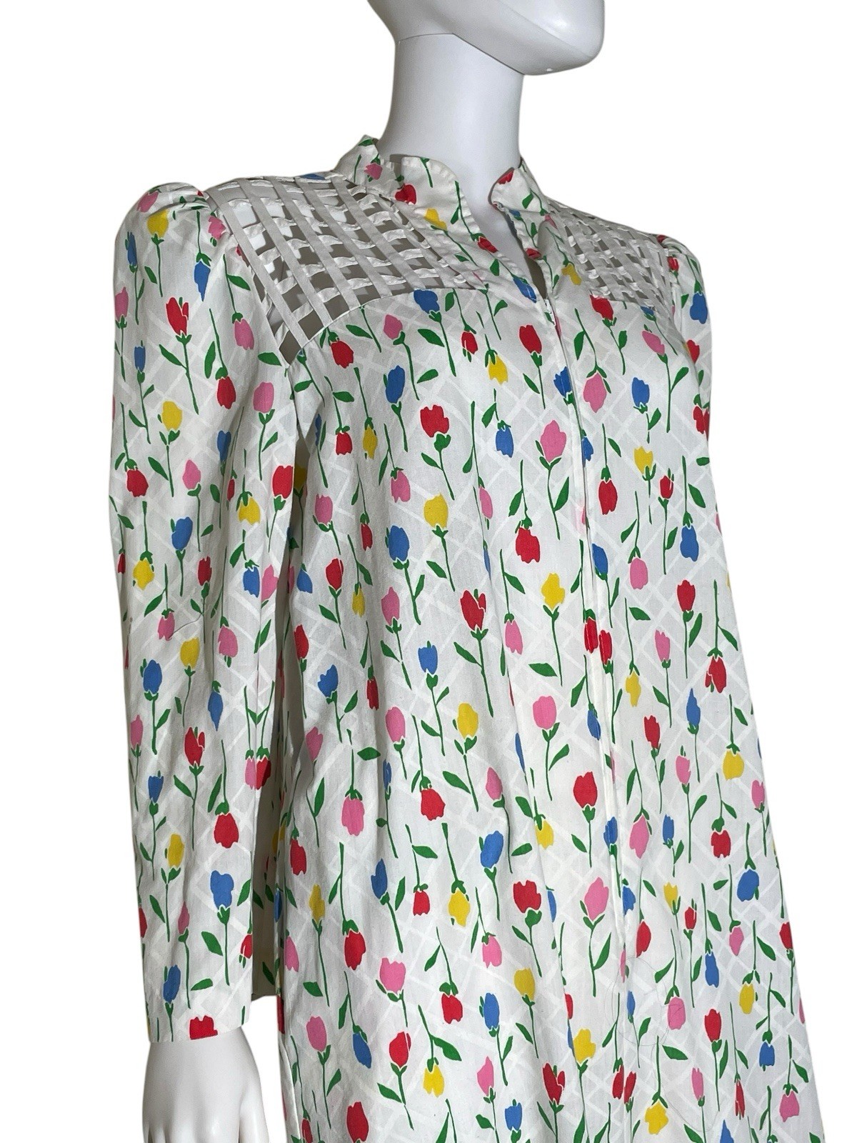 VTG 70s David Brown Saks Fifth Avenue White Floral 1/4 Zip House lounge Dress