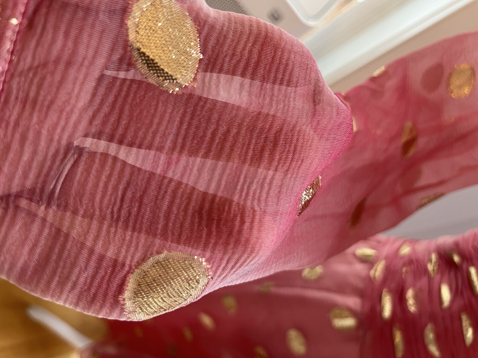 80’s Iconic dynasty Couture Pink Silk Gold Foil Dot Dress 6 Vintage Goddess S