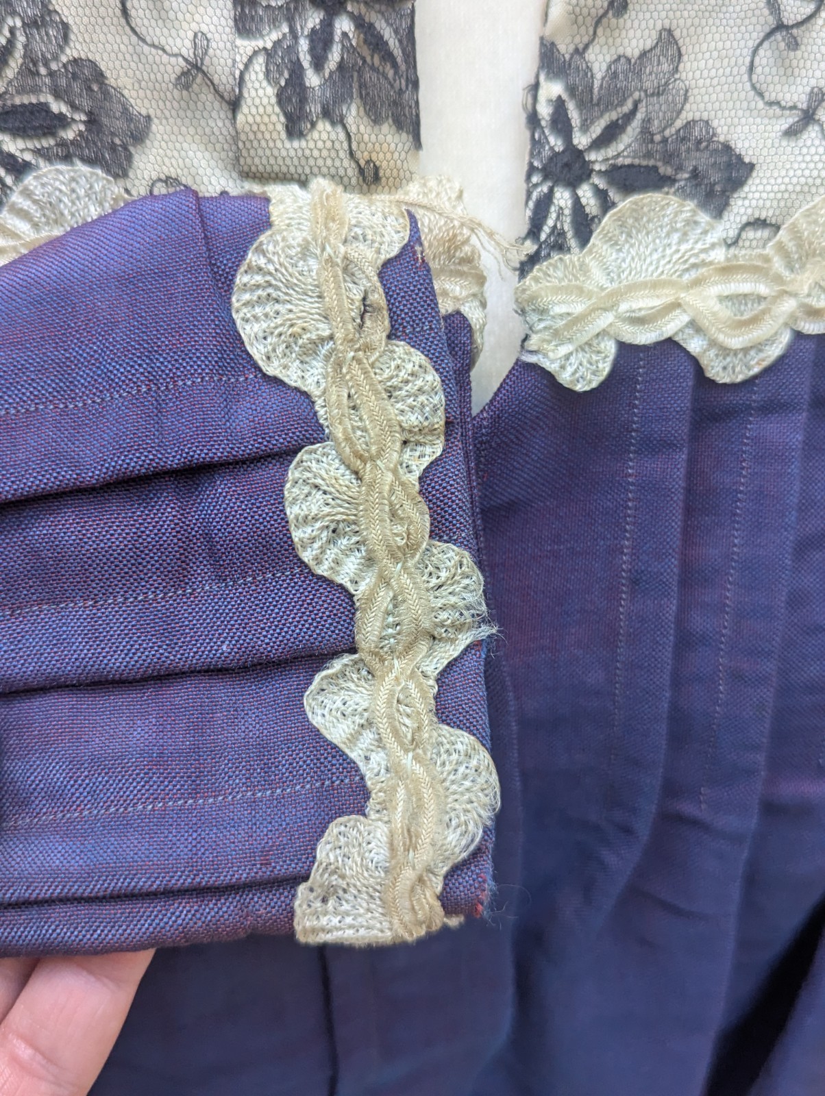 Antique Victorian Silk Bodice Purple Leg-O-Mutton Sleeves Lace Yoke Study Piece