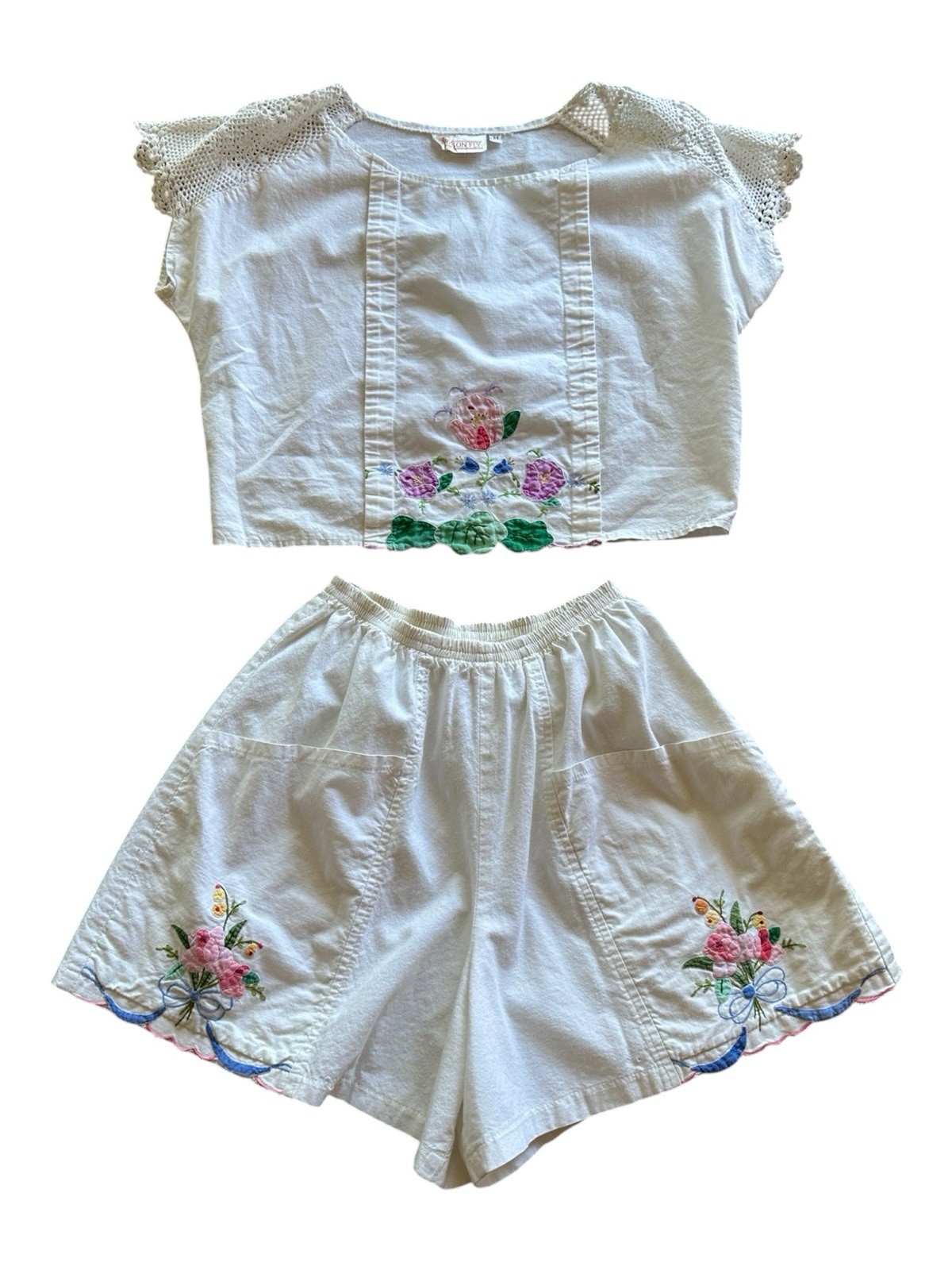 1970s Embroidered Cotton Matching Set Cottage Boho Hippie Vintage 70s