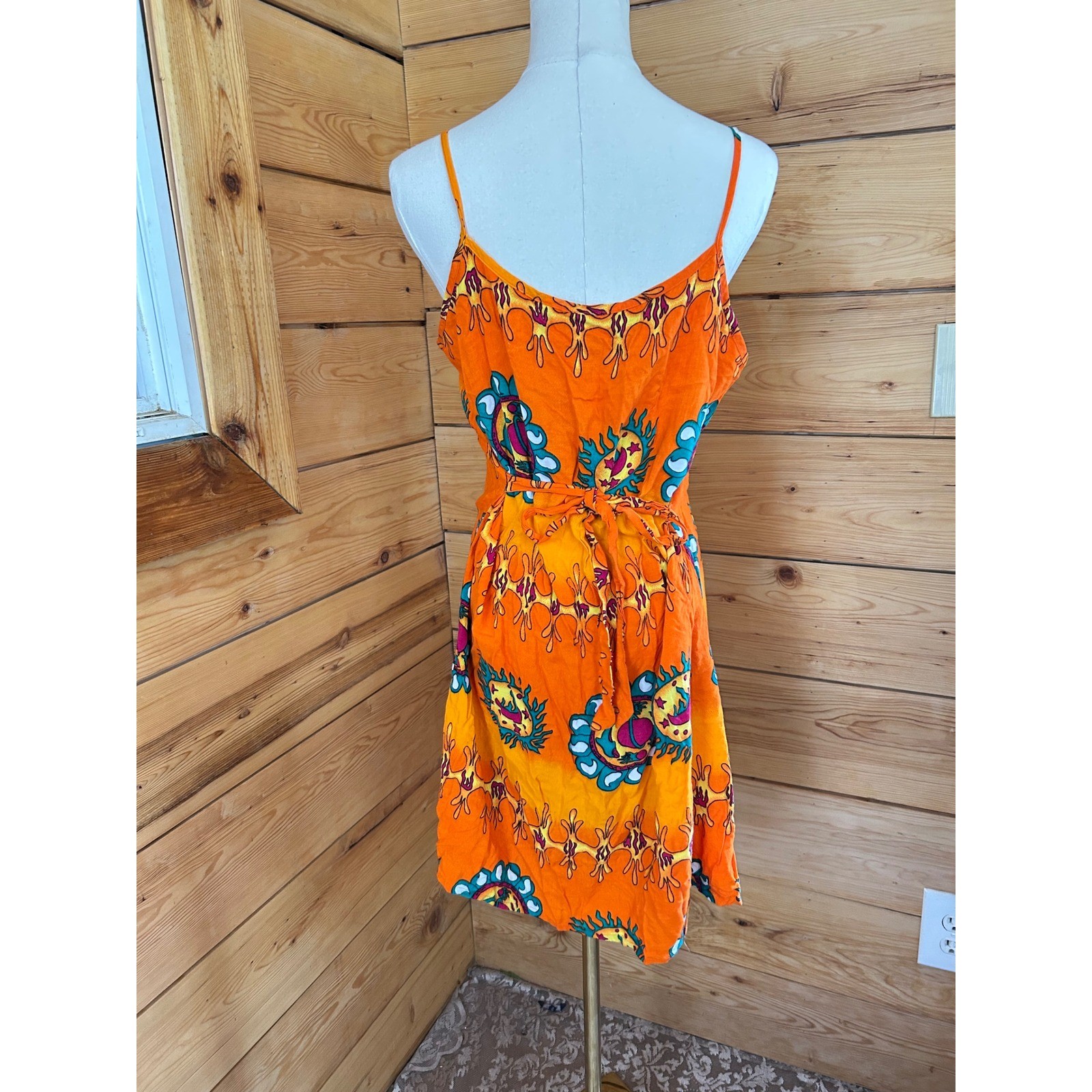 Vintage Cami Sundress Womens Extra Large Orange Celestial Sun Moon C.MATTEO Y2K