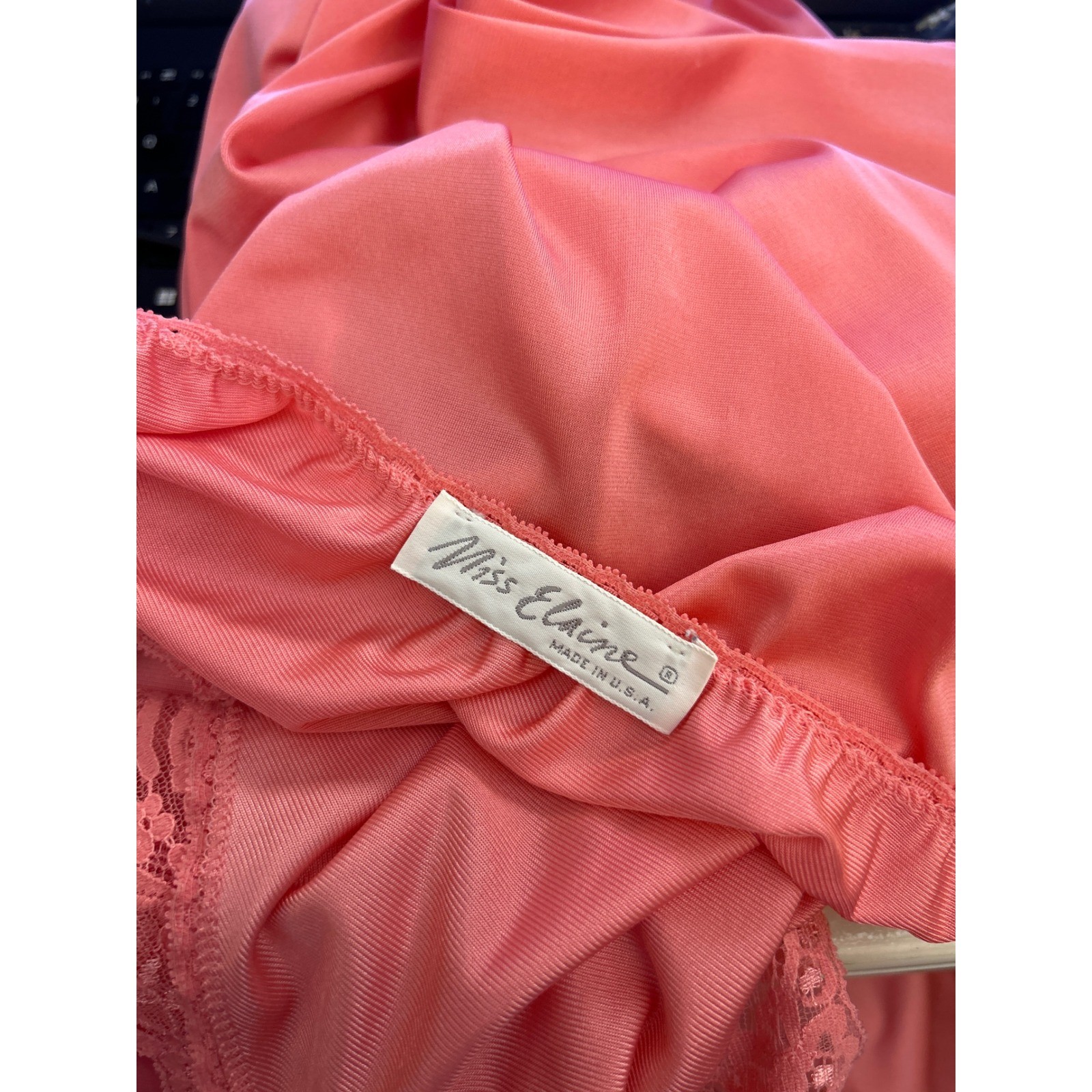 Vintage Miss Elaine Nightgown Coquette Romantic Coral Pink Lace Trim Medium