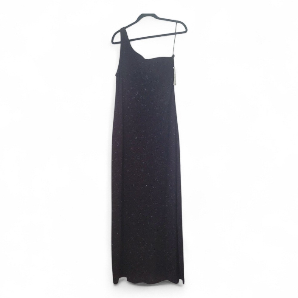 Y2K Black Sparkly One Shoulder Formal Column Dress 14 Sears Tags New Old Stock