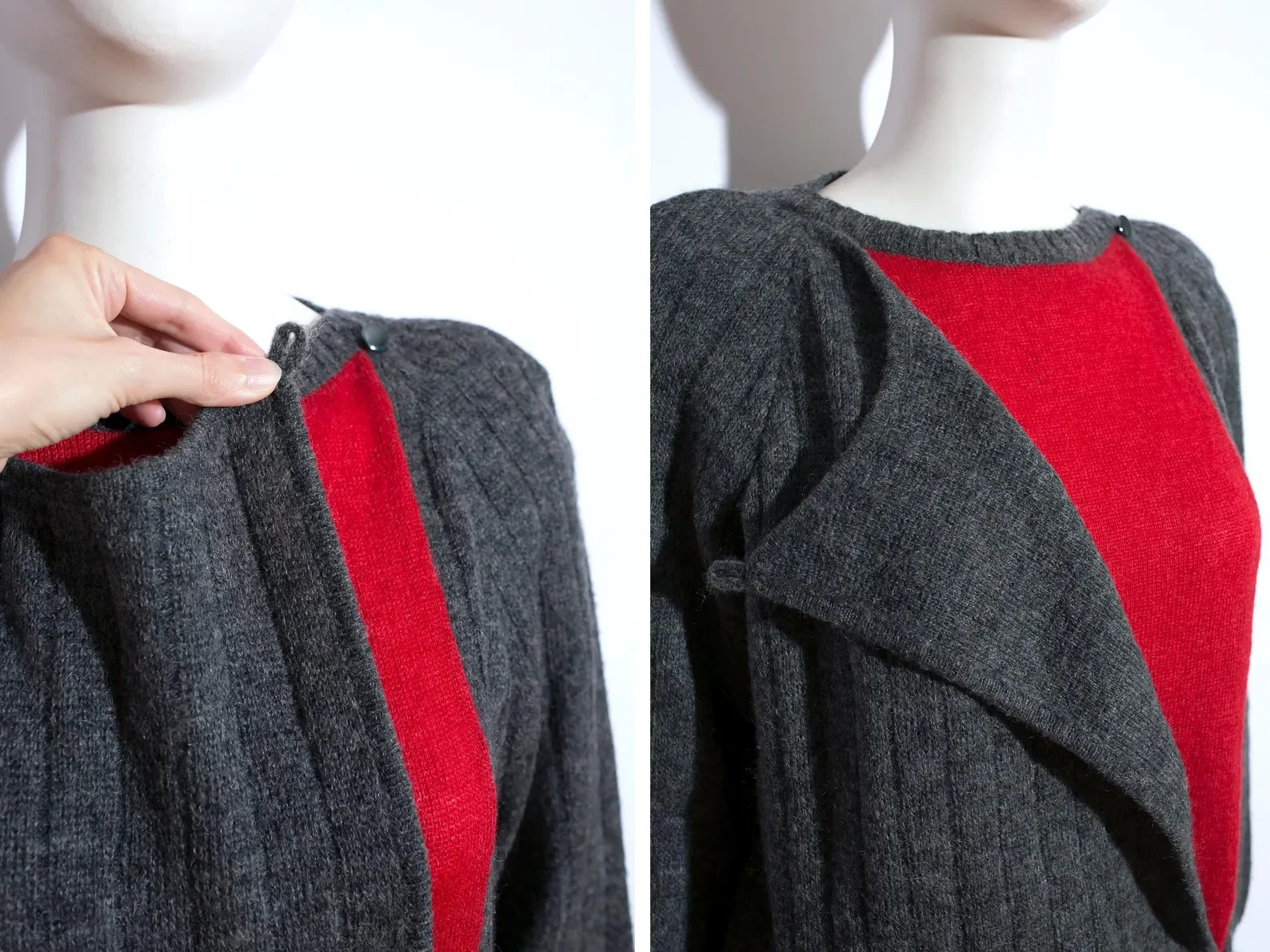 Nice Chloe Designer Vintage Early 80s Chic Gray Red Statement Sweater