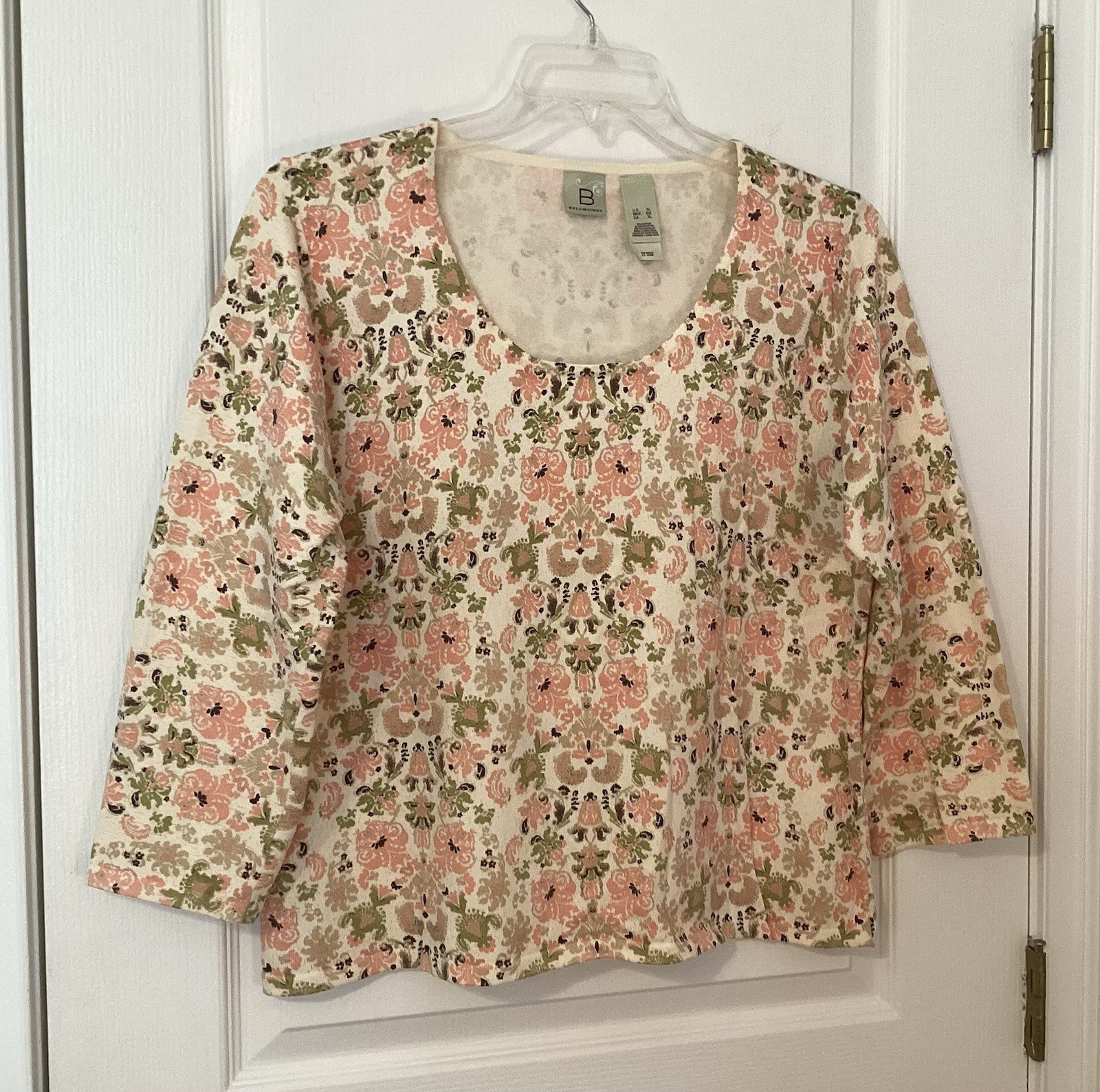 VTG Y2K Belongings Top XL Muted Floral Damask Knit 90’s Made In Hong Kong NWOT