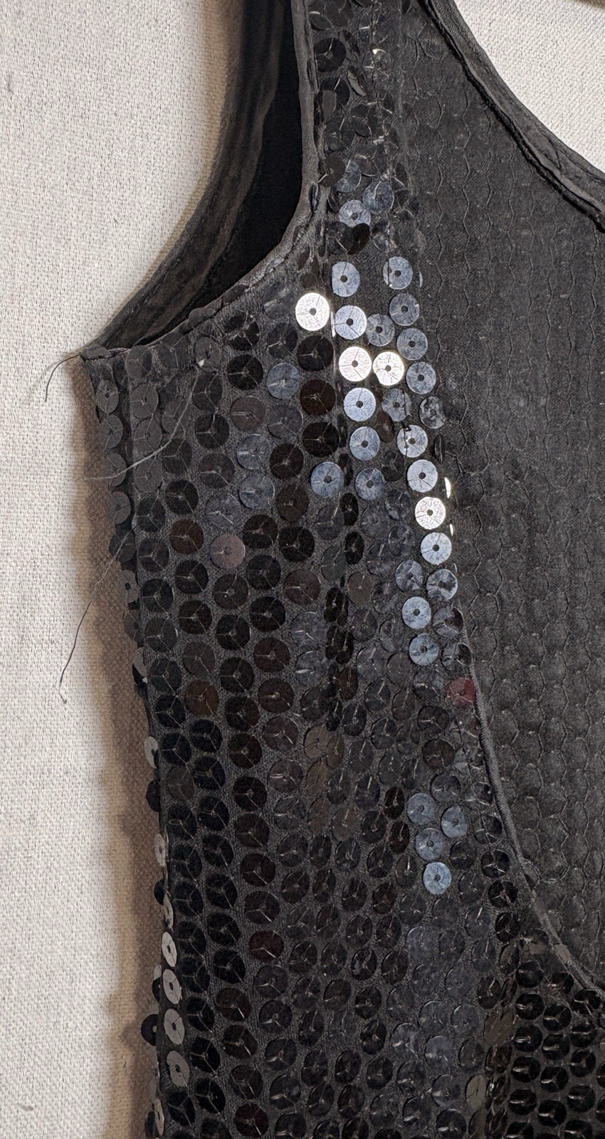 Vintage 70s Glenrob LTD Black Sequin Sleeveless Backless Bodycon Dress Size 3/4