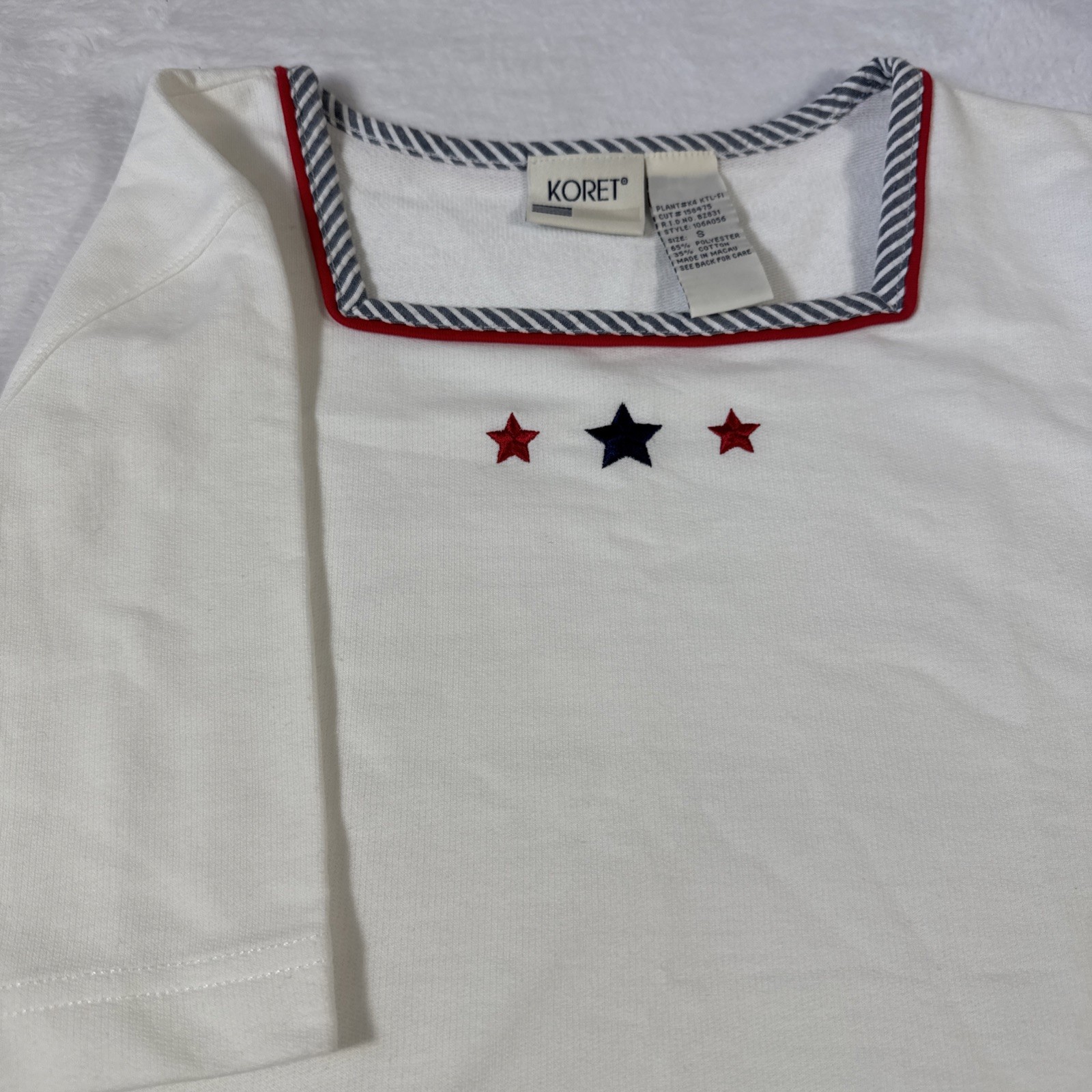 1990s Koret Poly-Cotton Short Sleeve Red White Blue Embroidery Short Sleeve Medu