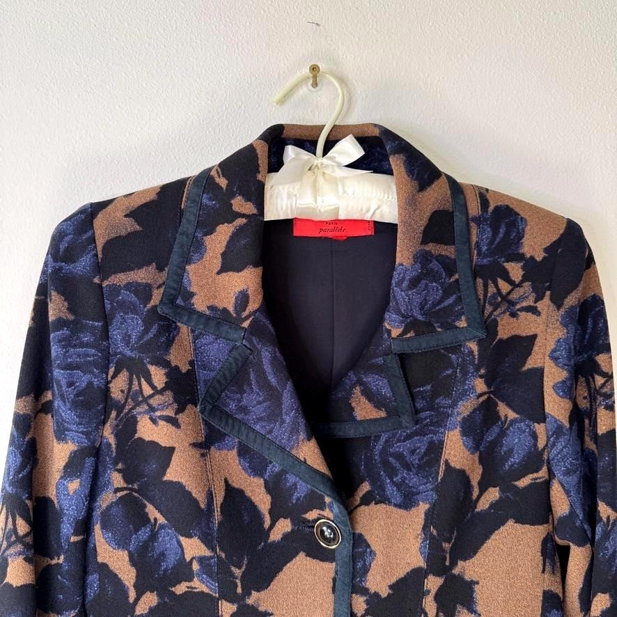 Vintage Emanuel Ungaro Parallèle Brown/Navy Floral Blazer Made in Italy Sz. 0/XS
