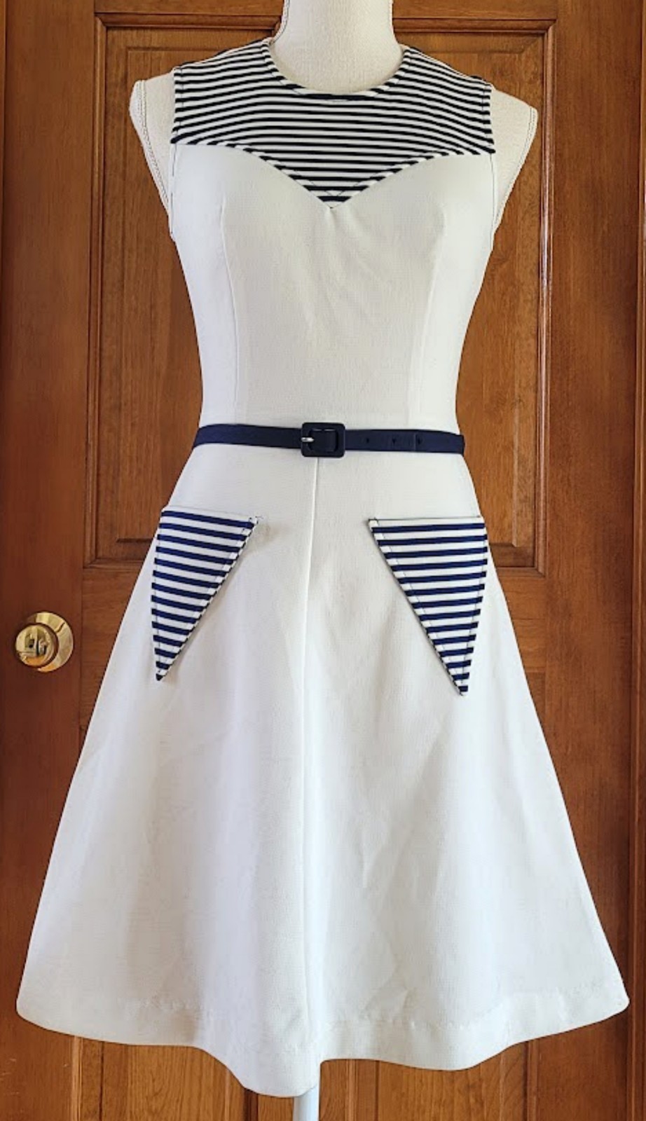 Vintage 60&rsquo;s JERELL of TEXAS Nautical Dress White Navy Stripe Mod Fit Flare