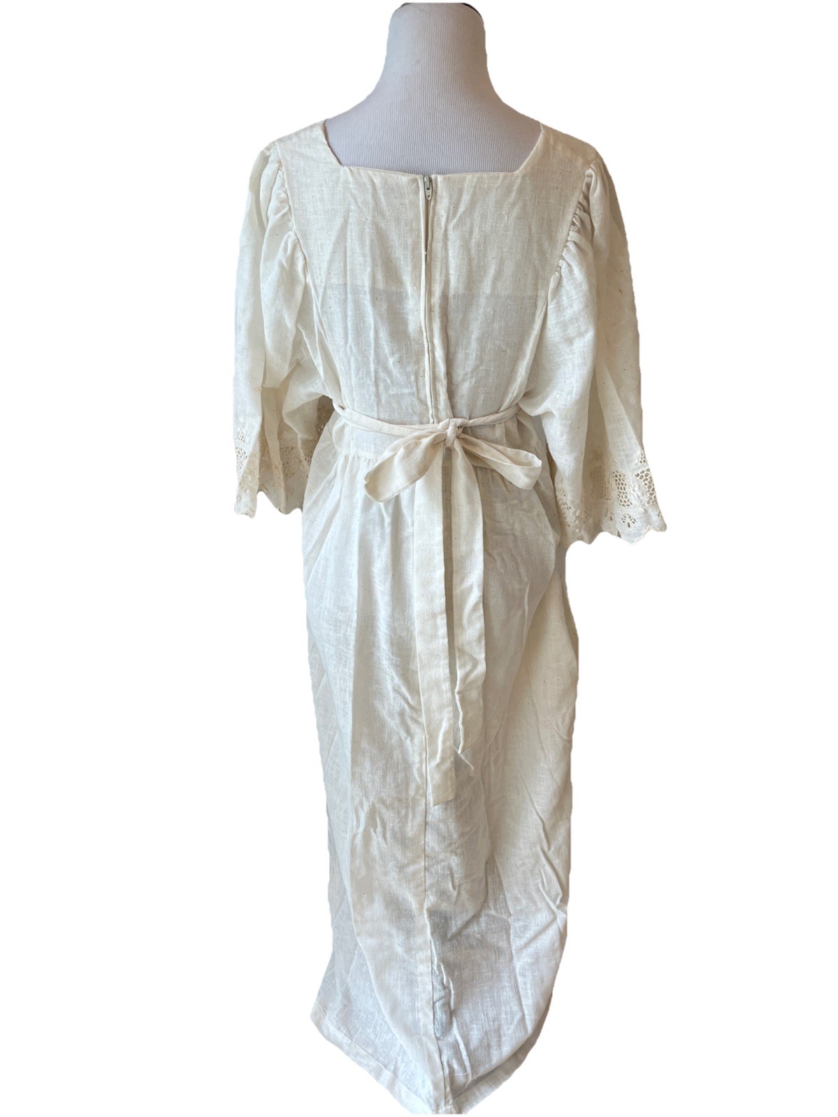 Vintage 70s Kaftan Dress Eyelet Cotton Blend Size L Gauzy Goddess Prairie USA