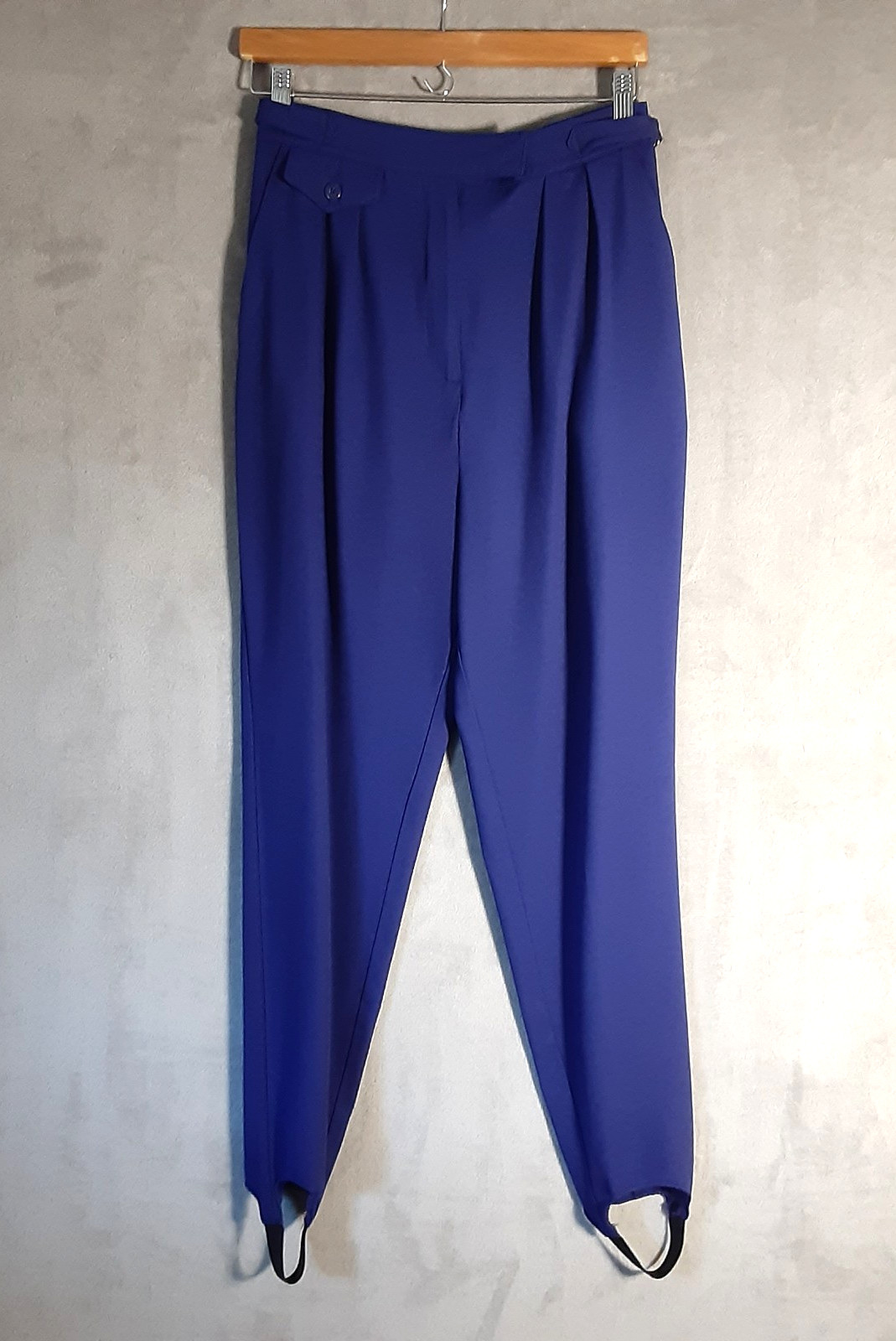 Vintage Stirrup Pants Chaus 10 – Blue High Waist Front Zip Poly Rayon Blend 80&rsquo;s