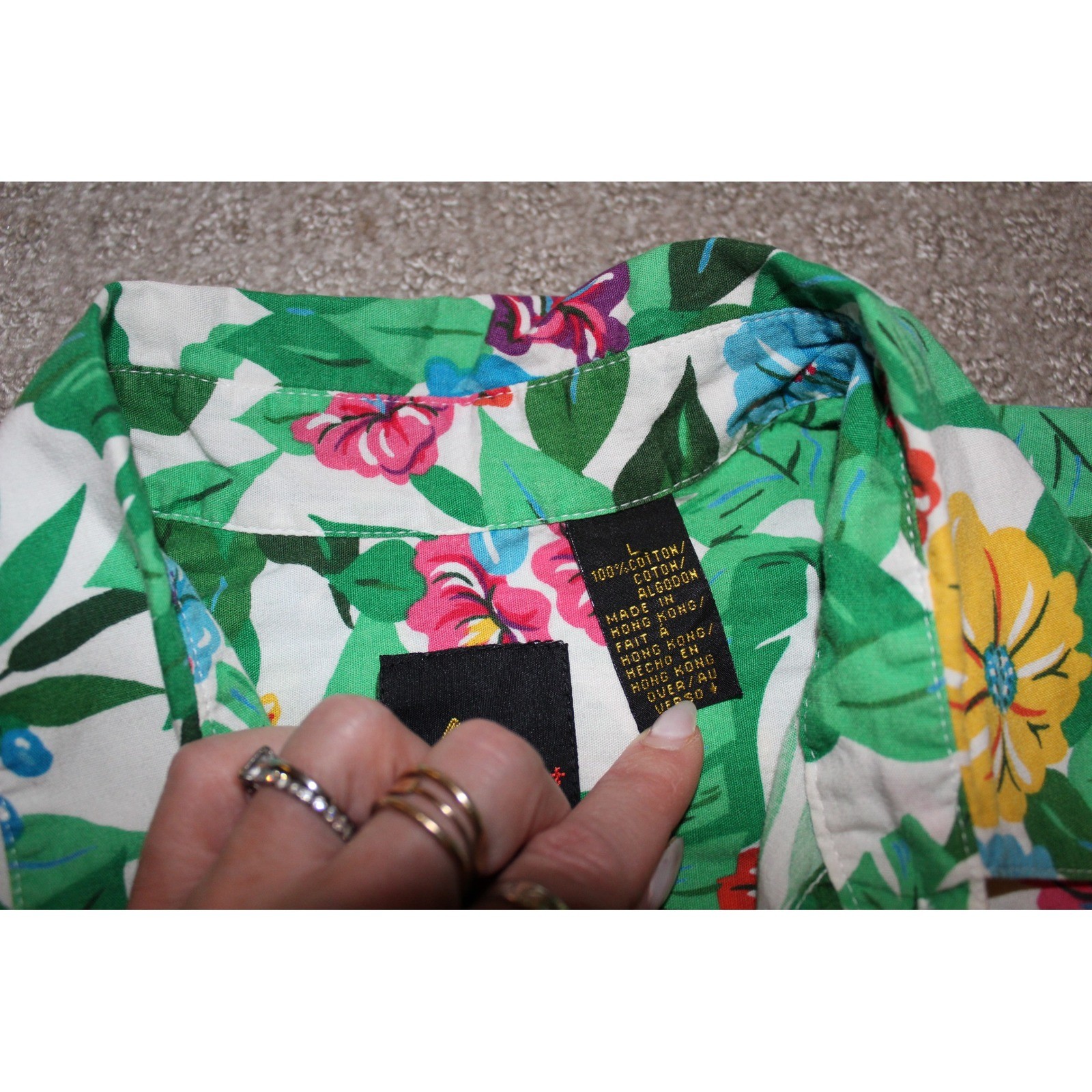 VTG Liz Sport Tropical Floral Cotton Button Down Shirt Women&rsquo;s Size Large