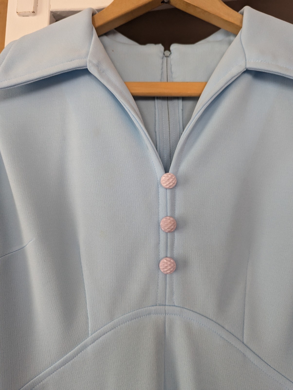 Vintage Mod A Line Point Collared Dress Handmade Back Zip 1970s 34 In Bust Retro