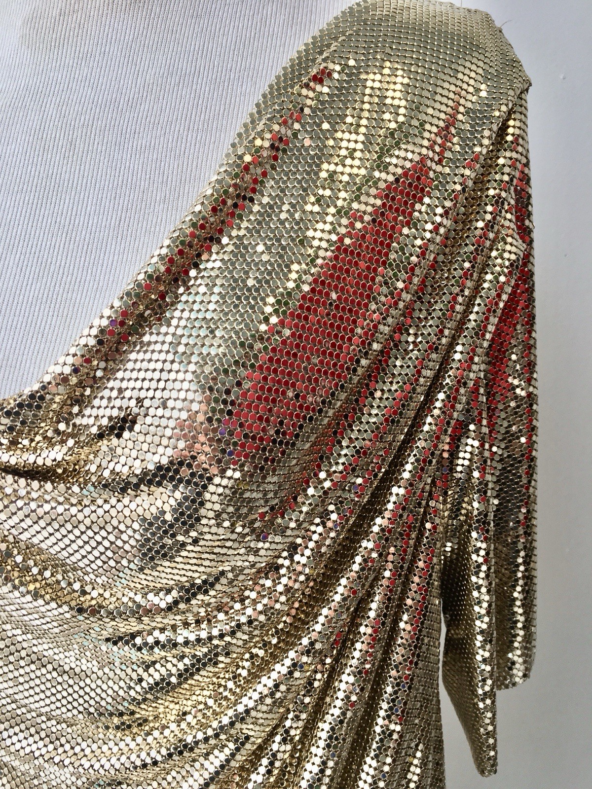 Whiting Davis Vintage Liquid Gold Mesh Chain Mail Draped Front Top 70s Disco S/M