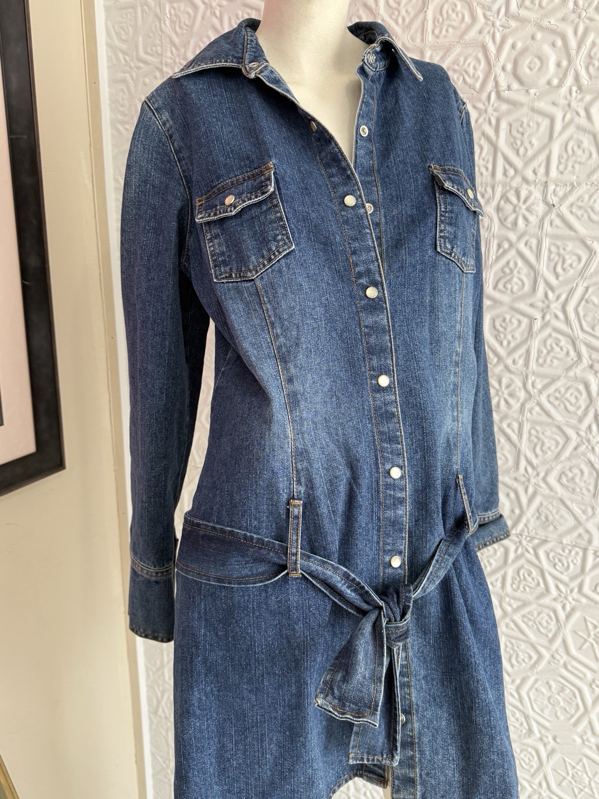 vintage Juicy Jeans denim dress snap button western hip hugger Y2K 1990s L USA