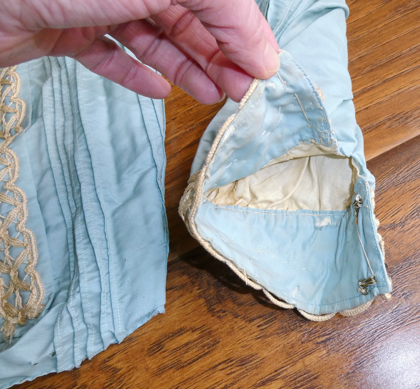 Edwardian Soft Blue Silk Bodice Jacket Soutache Lace Trim 1900s As Is