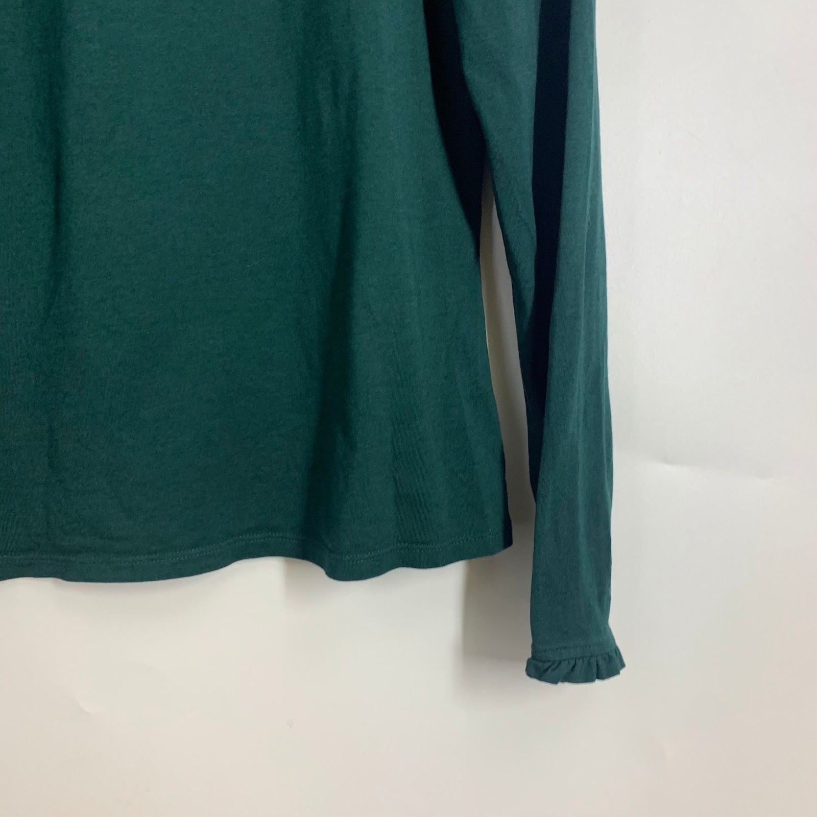 Boden Womens Forest Green Ruffled Henley Top Long Sleeve Puff Shoulder Size US 8