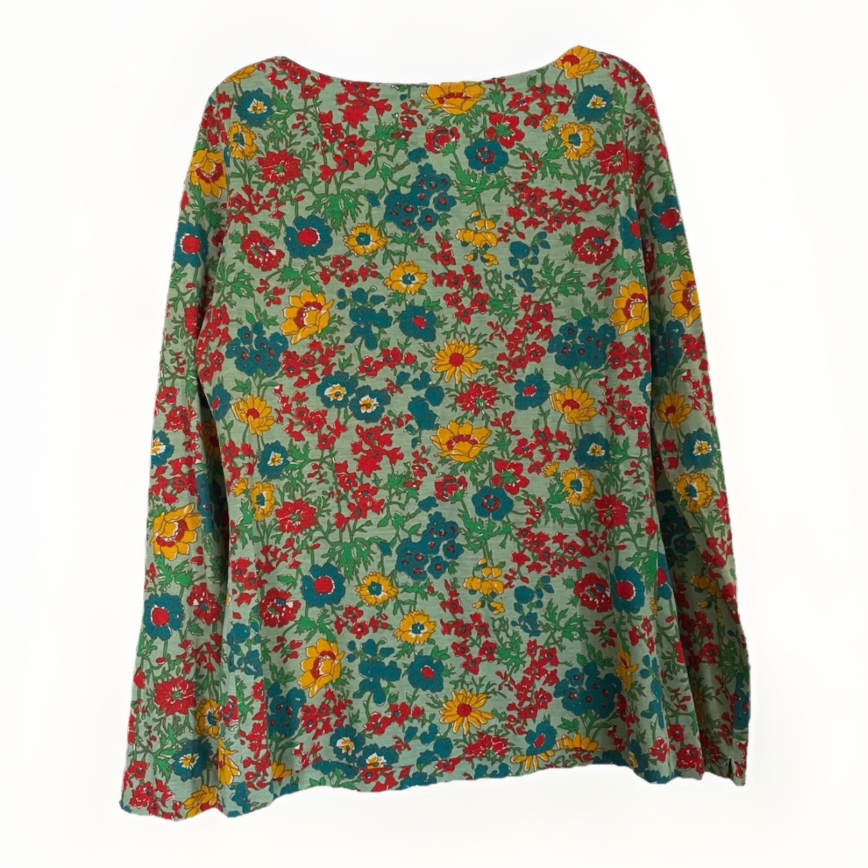 Vintage 50s Saks Fifth Avenue Shirt Floral Long Sleeve Boat Neck Handmade Small