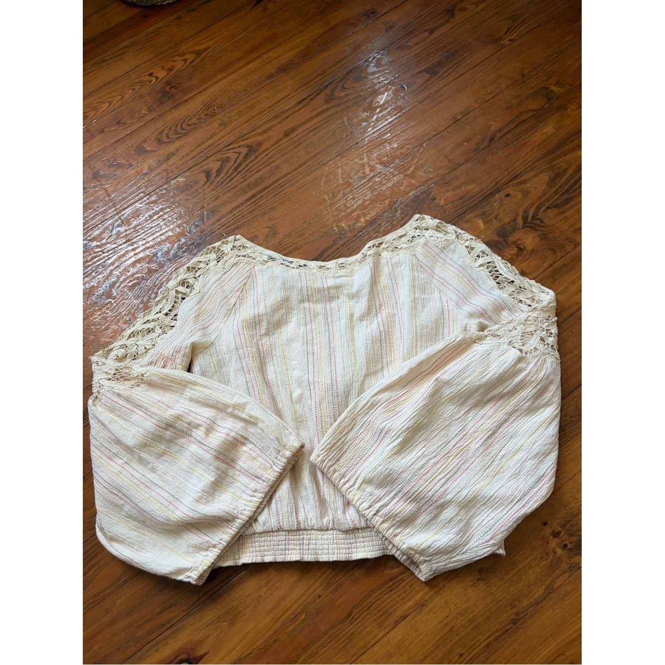 Free People Floating Memories Blouse Retro Crochet Lace Ivory size L Boho