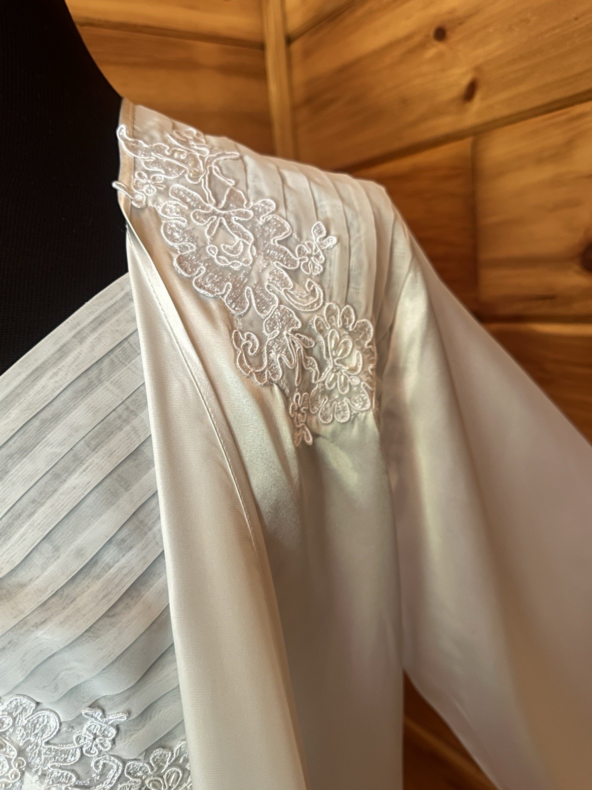 Vtg Parisian Intimates Liquid Satin Bridal Peignoir Robe Nightgown Set White – L