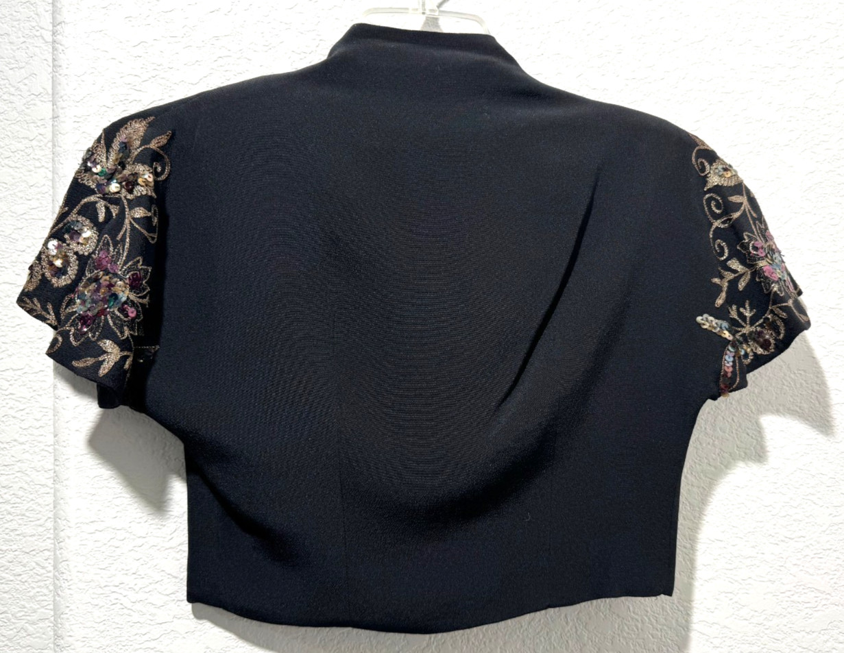 Eisenberg Maxi Dress Jacket Sequin Embroidered Rayon 2PC Formal Black 1940s Sz S