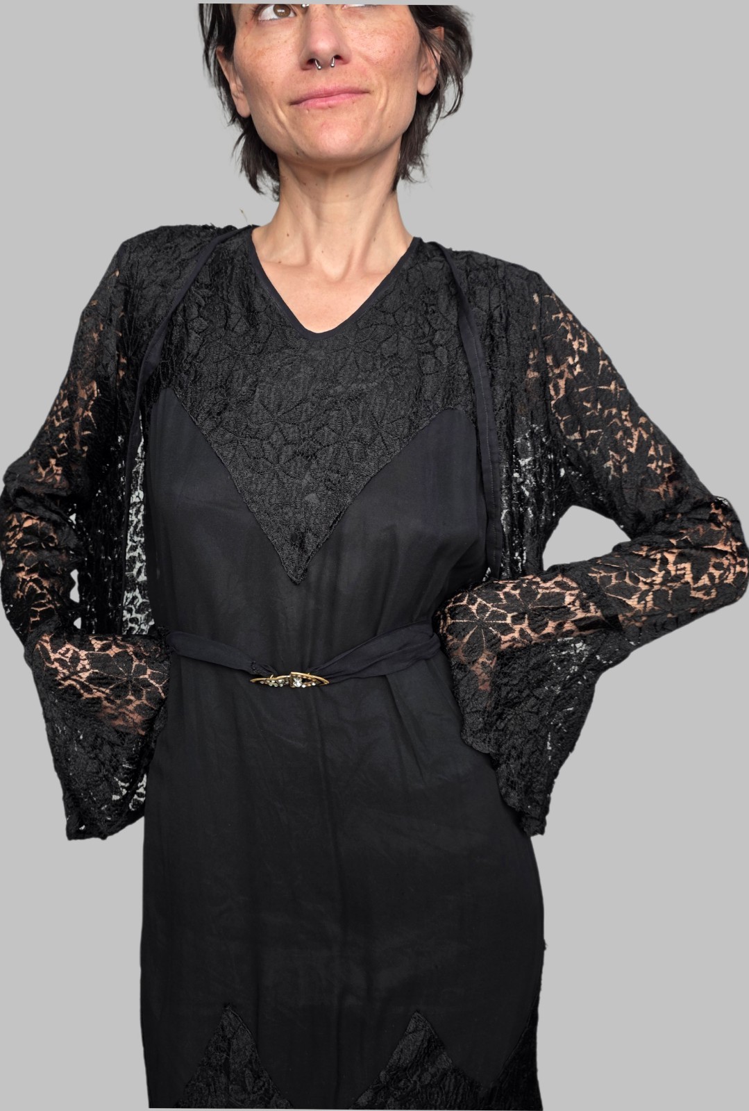 1930s Black Silk Lace Evening Dress | Depression Era Bias Cut Gown | Art Deco…