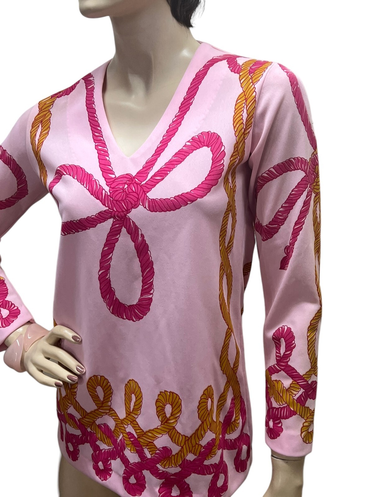 NOS S Vtg 70s SHIRT Rope Print Art to Wear Tunic Top MOD Jane Colby Blouse Boho
