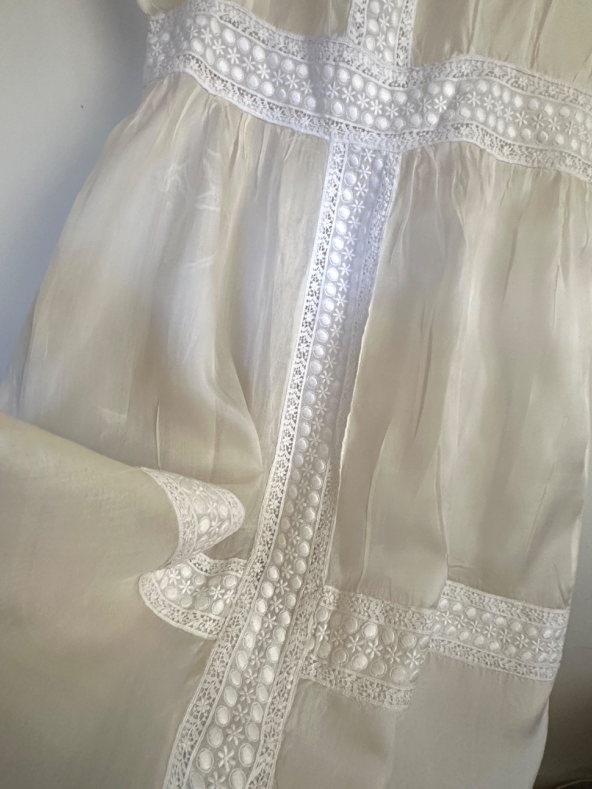 Edwardian Tea Dress Antique Silk Organza with Lace Rare Vintage