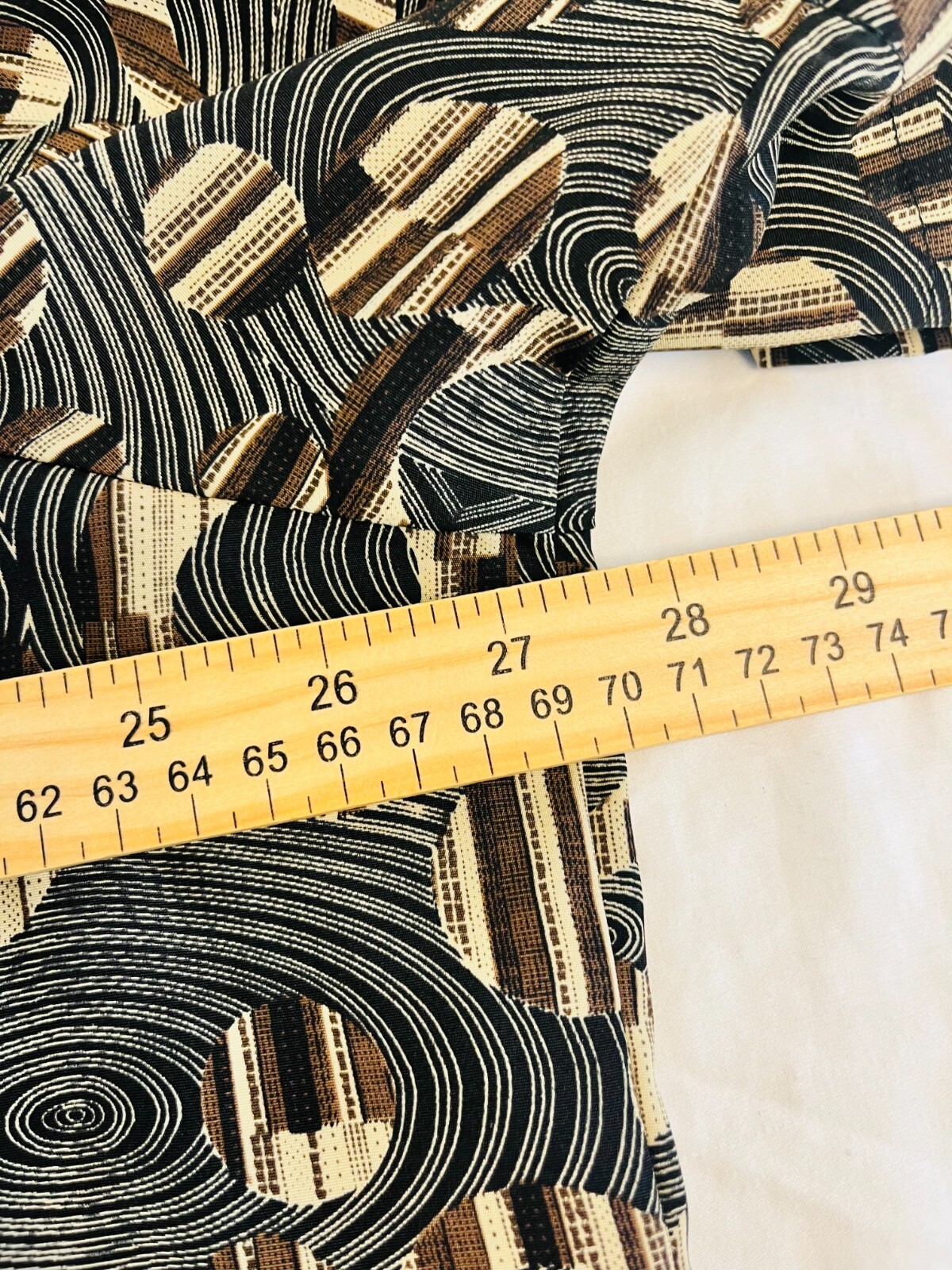 Vintage Truffles Abstract Print Blouse Black Brown Beige Geometric Short Sleeve