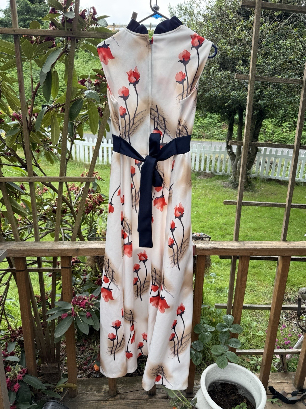 Vintage 60s 70s Empire Waist Floral Maxi Dress Rare Large Size