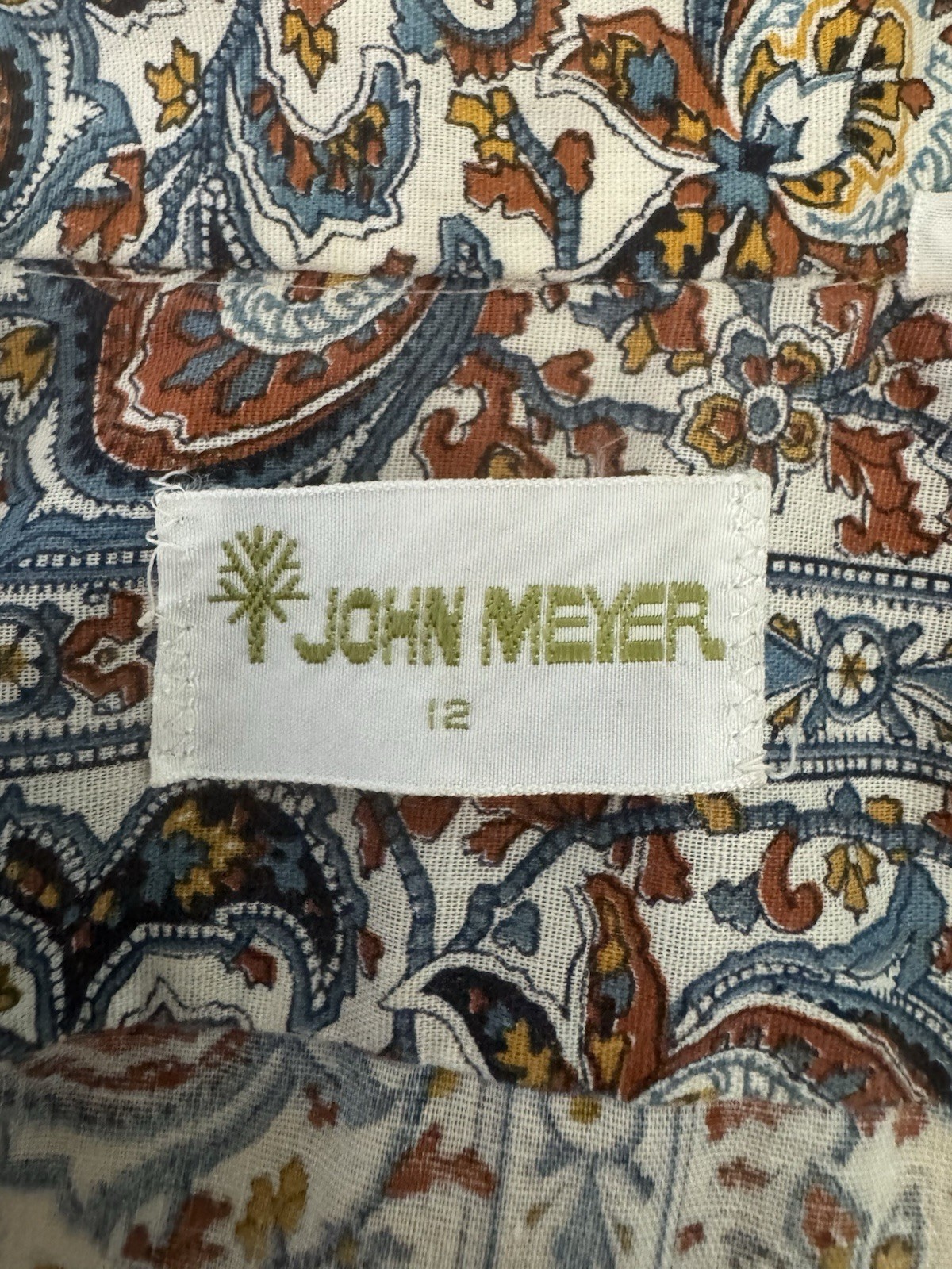 70s VTG John Meyer Groovy Rust Paisley Medallion Blouse Top Size 12 Button Down
