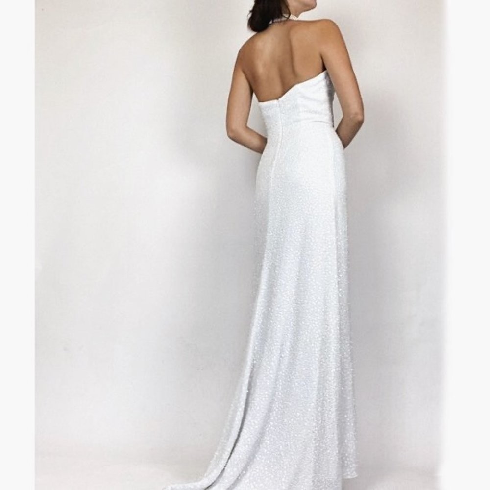 Vintage Alfred Angelo Sequin Halter Floor Length Wedding NYE Vegas Gown