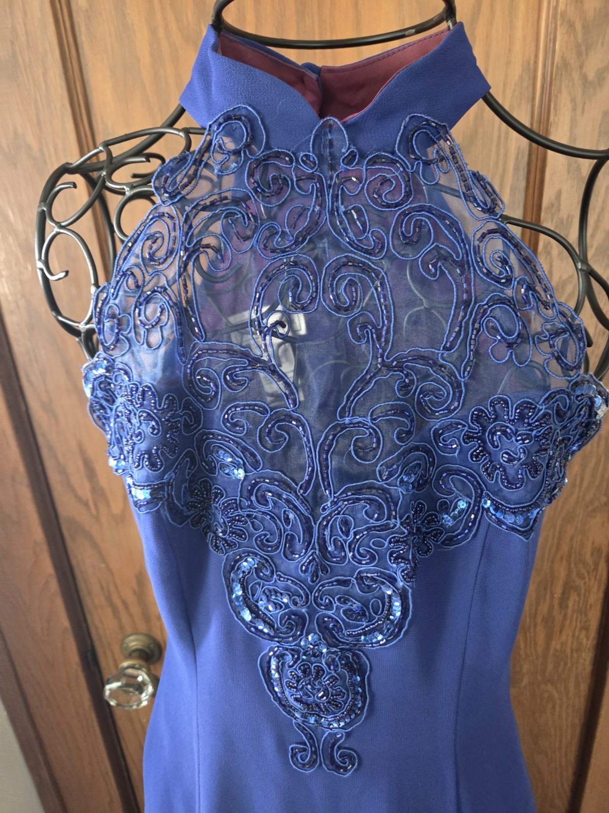 Scott McClintock Vintage 90s Blue Beaded Sequin Prom Dress Evening Gown Size 6