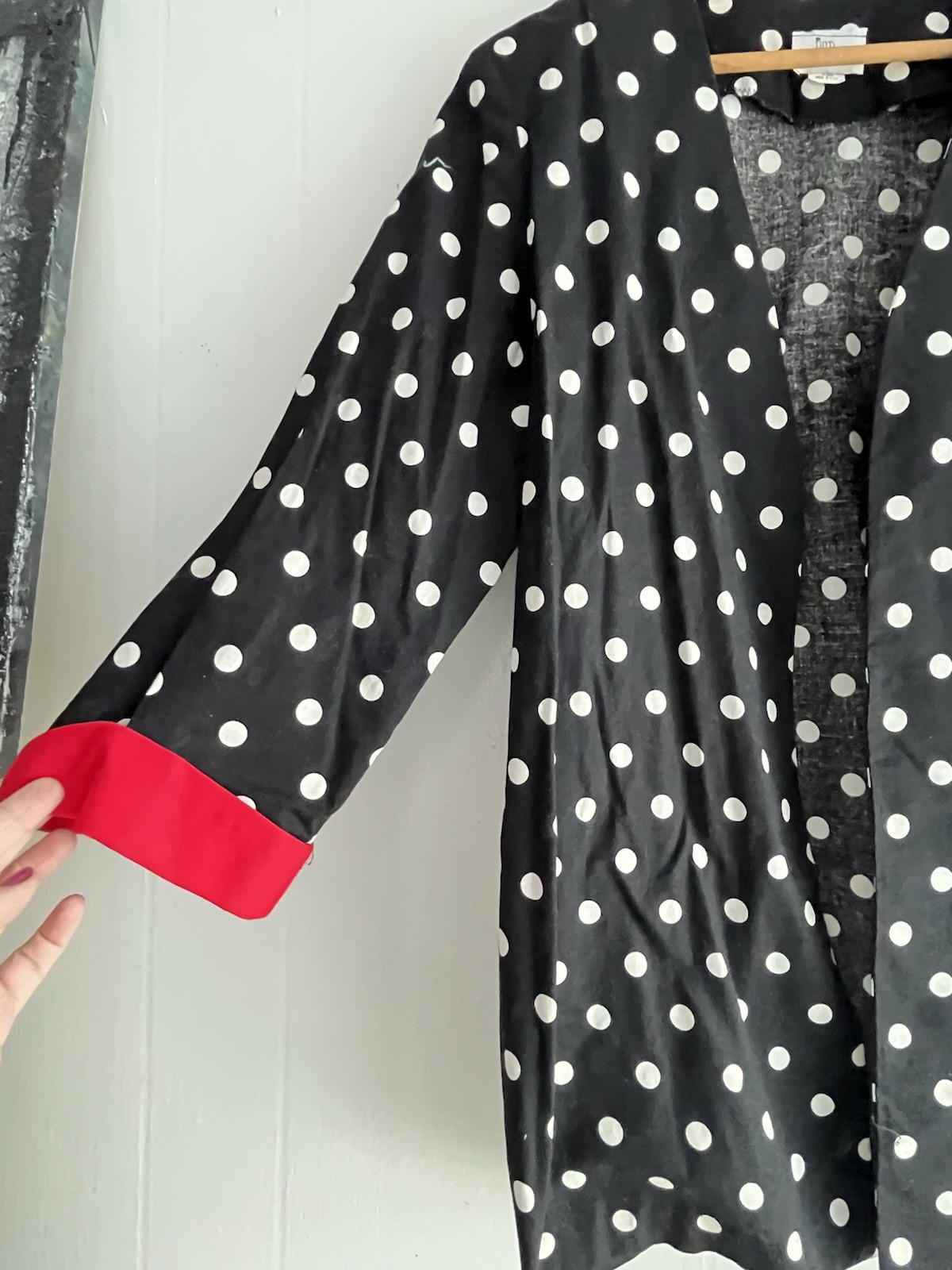 In Cinq Womens 80s Blazer Jacket Open Lightweight Black Polka Dot 46” Bust Max