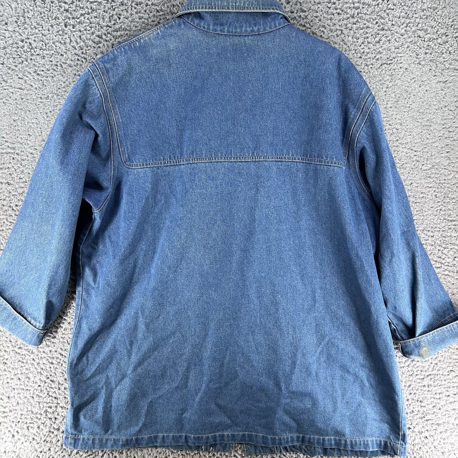 Vintage 90s Long Denim Chore Jacket Size 2X Everyday Toggles Boho Cottagecore