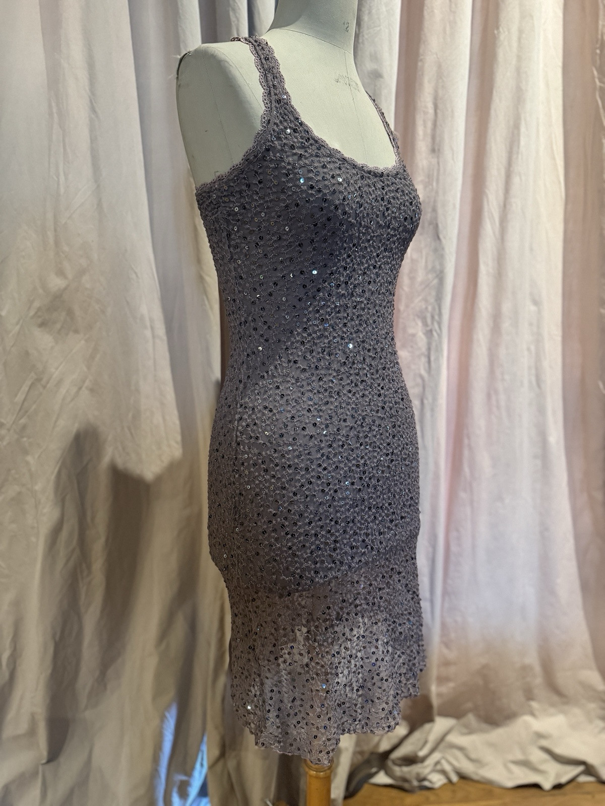 Vintage Ann Ferriday Stretch Embroidered Pucker Sequin Siren Dress S