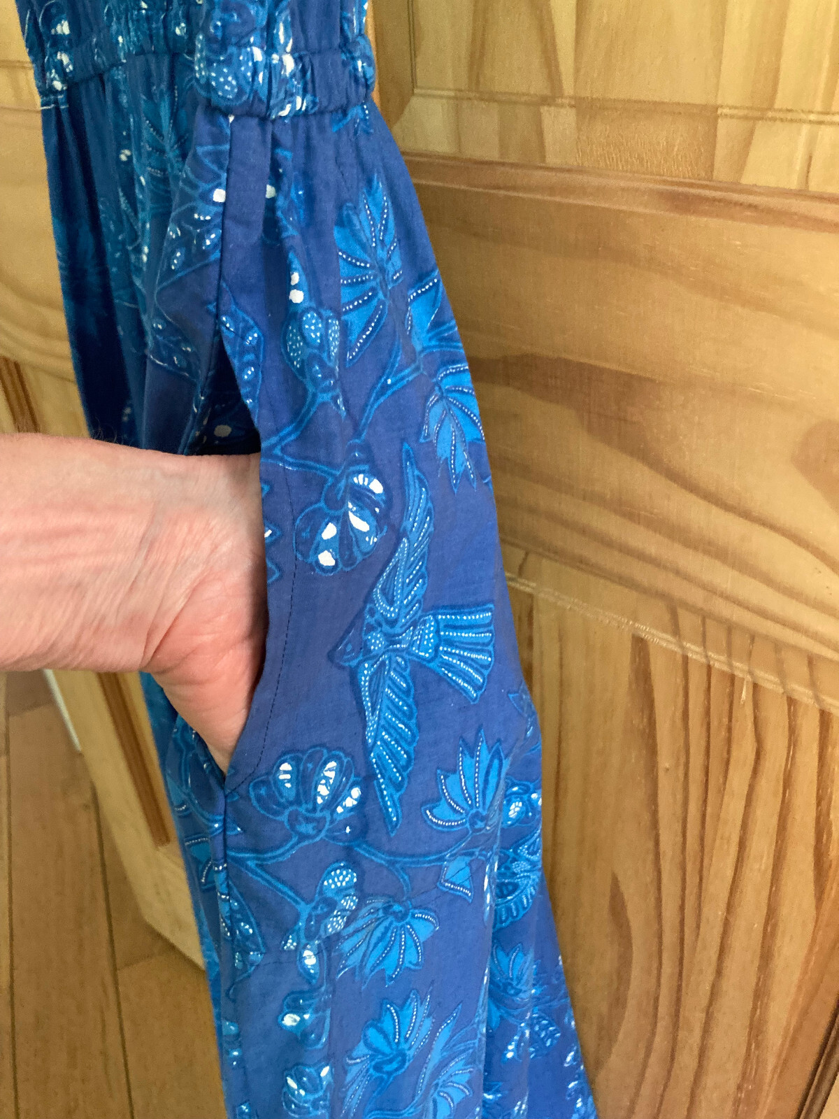 Vtg Java Wraps Blue Cotton Maxi Evening Dress Full Skirt Belt Women&rsquo;s L St Croix
