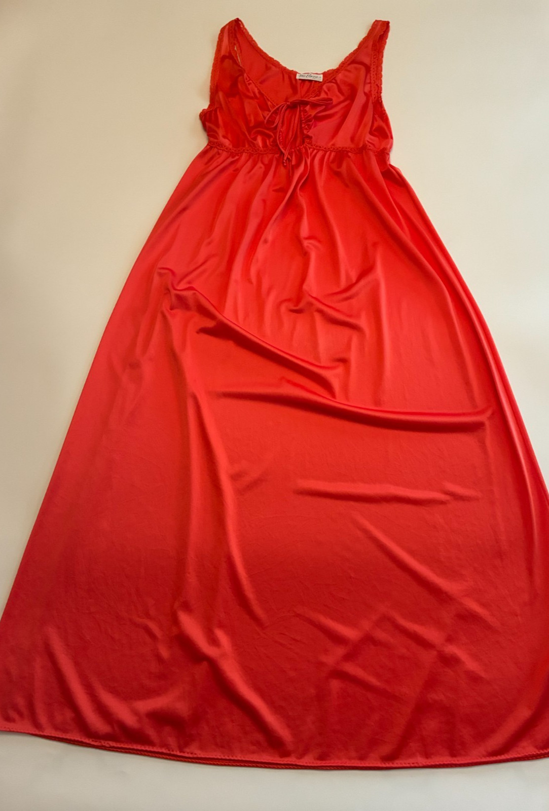 Vintage MISS ELAINE GRECIAN NIGHTGOWN Medium PEACH Orange Long Nylon Plunge Gown