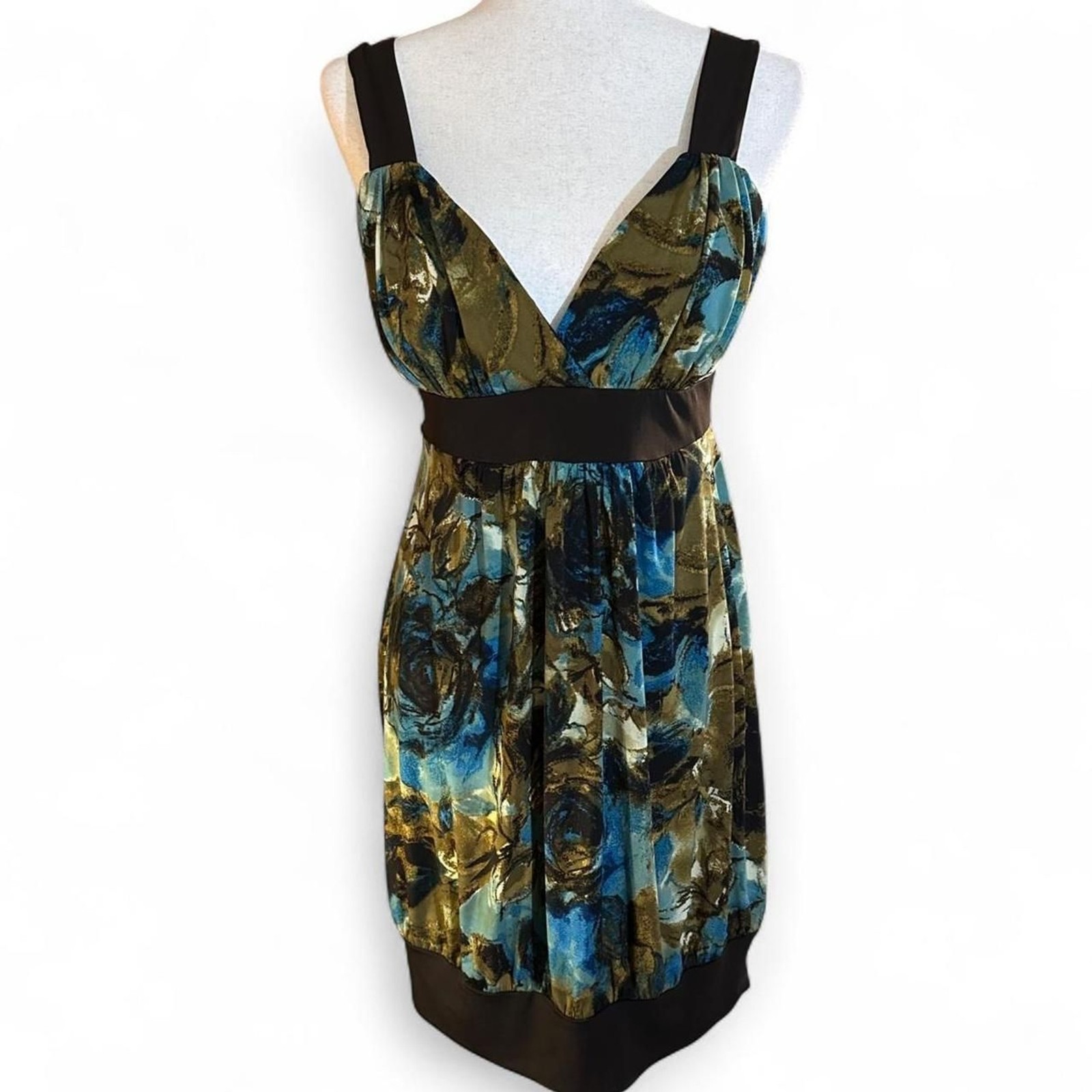 Studio Y Brown and Turquoise Floral Graphic Bubble Skirt Y2K Dress