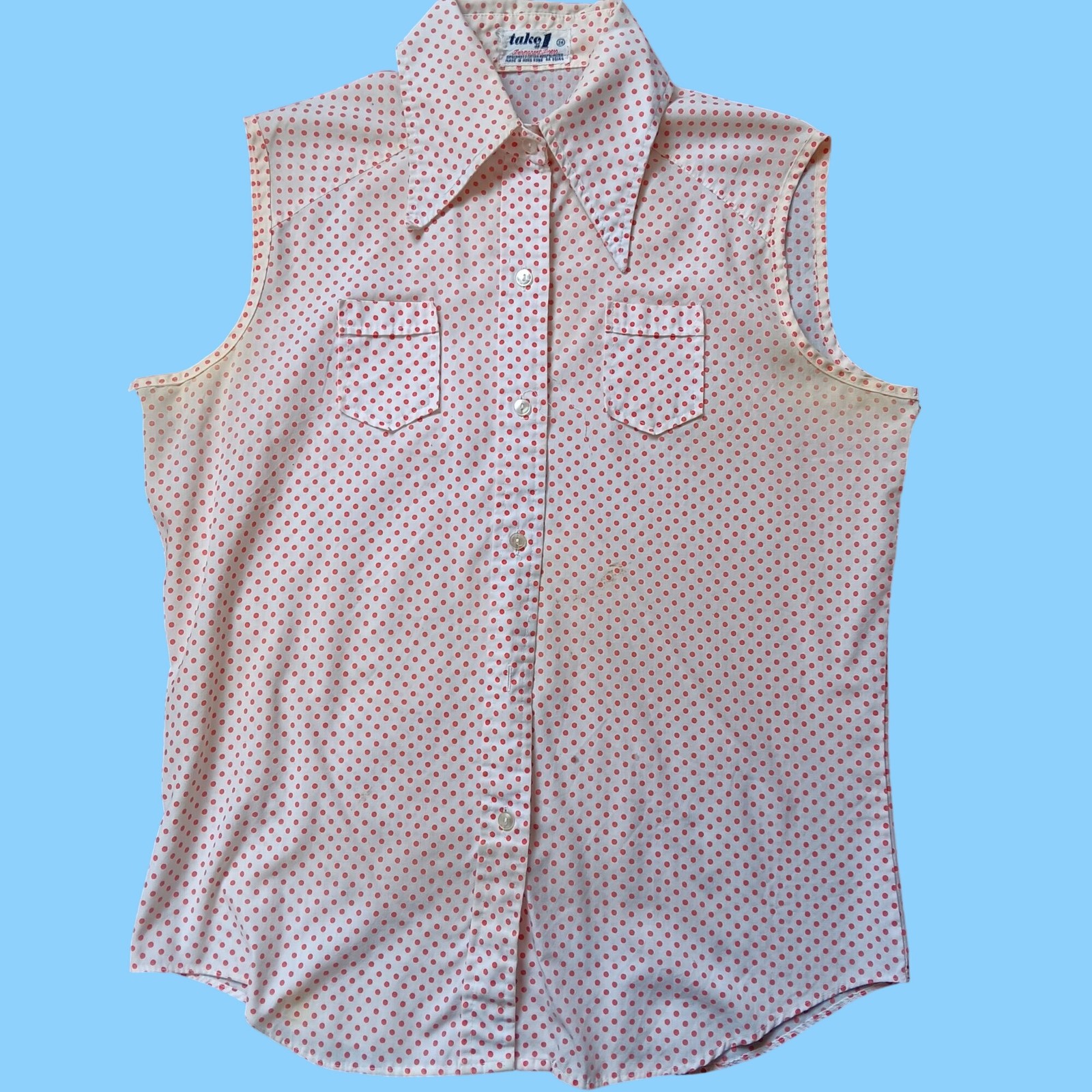 True Vintage Women&rsquo;s Top Small 1960&rsquo;s Mod Granny sz 34 White/Pink Polka Dot